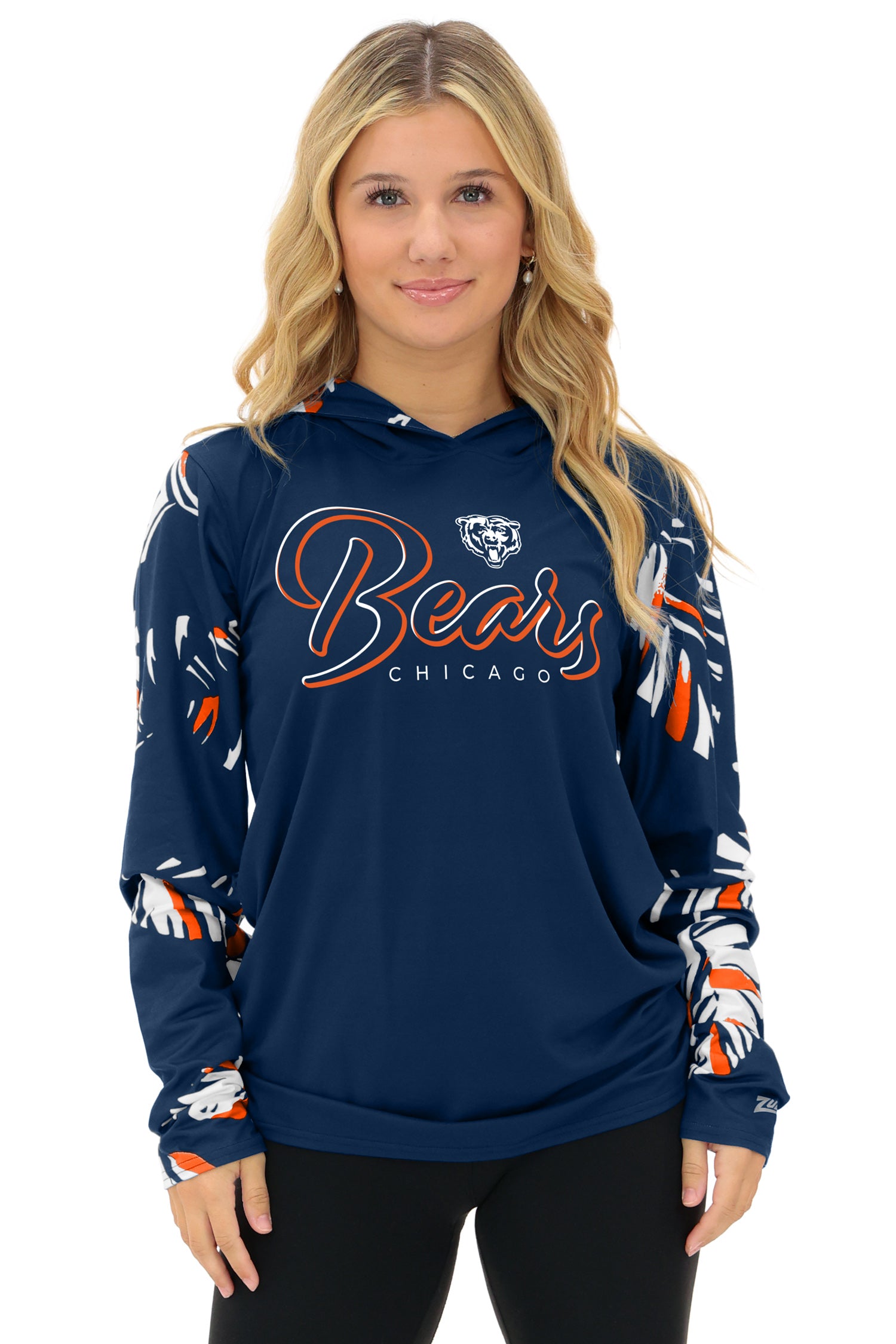 Zubaz NFL  WOMEN Casual Script Leaf Accent Lightweight Hoodie, CHICAGO BEARS