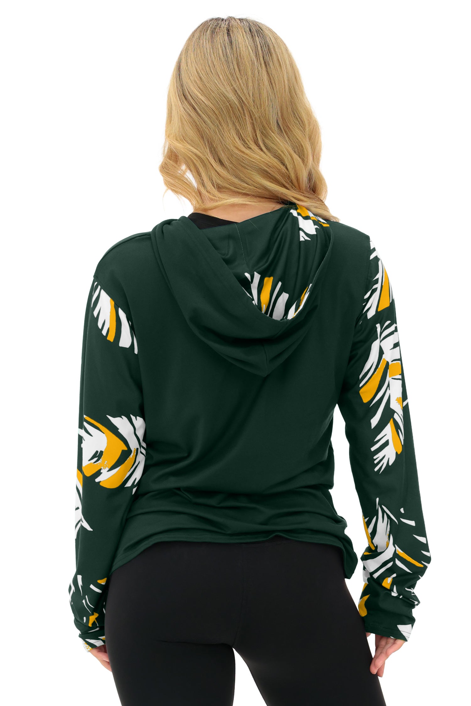 Zubaz NFL  WOMEN Casual Script Leaf Accent Lightweight Hoodie, GREEN BAY PACKERS