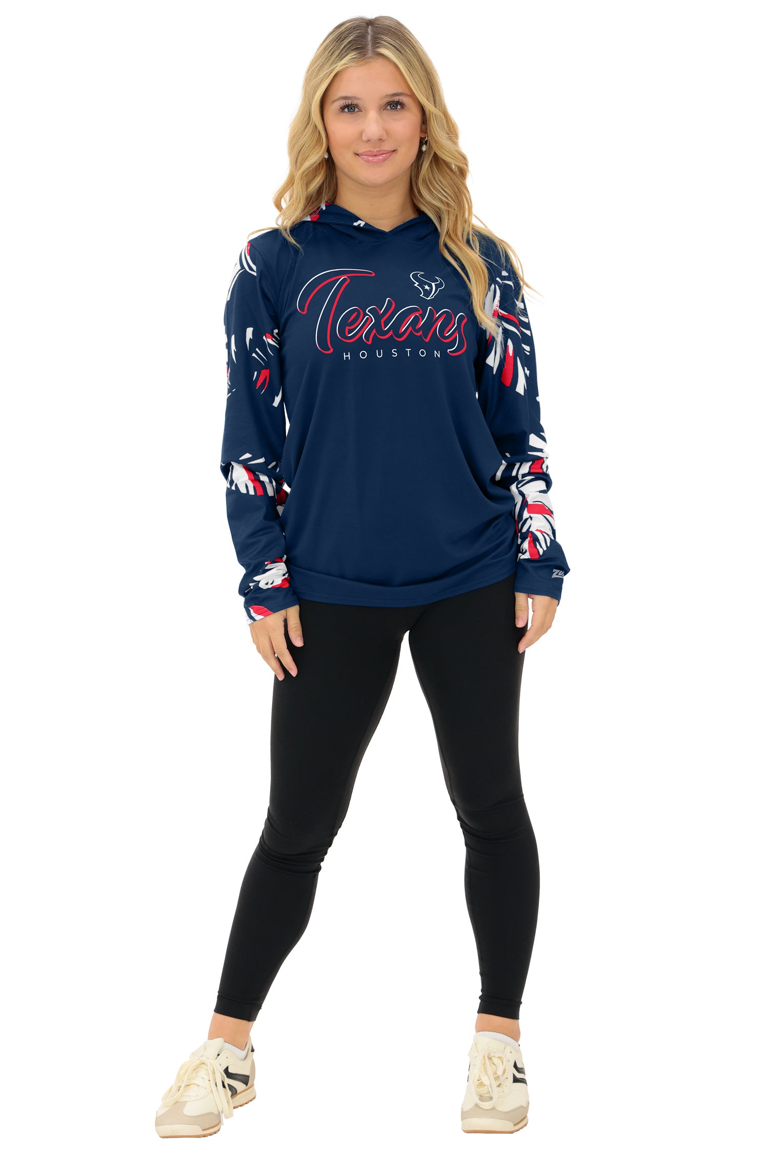 Zubaz NFL  WOMEN Casual Script Leaf Accent Lightweight Hoodie, HOUSTON TEXANS