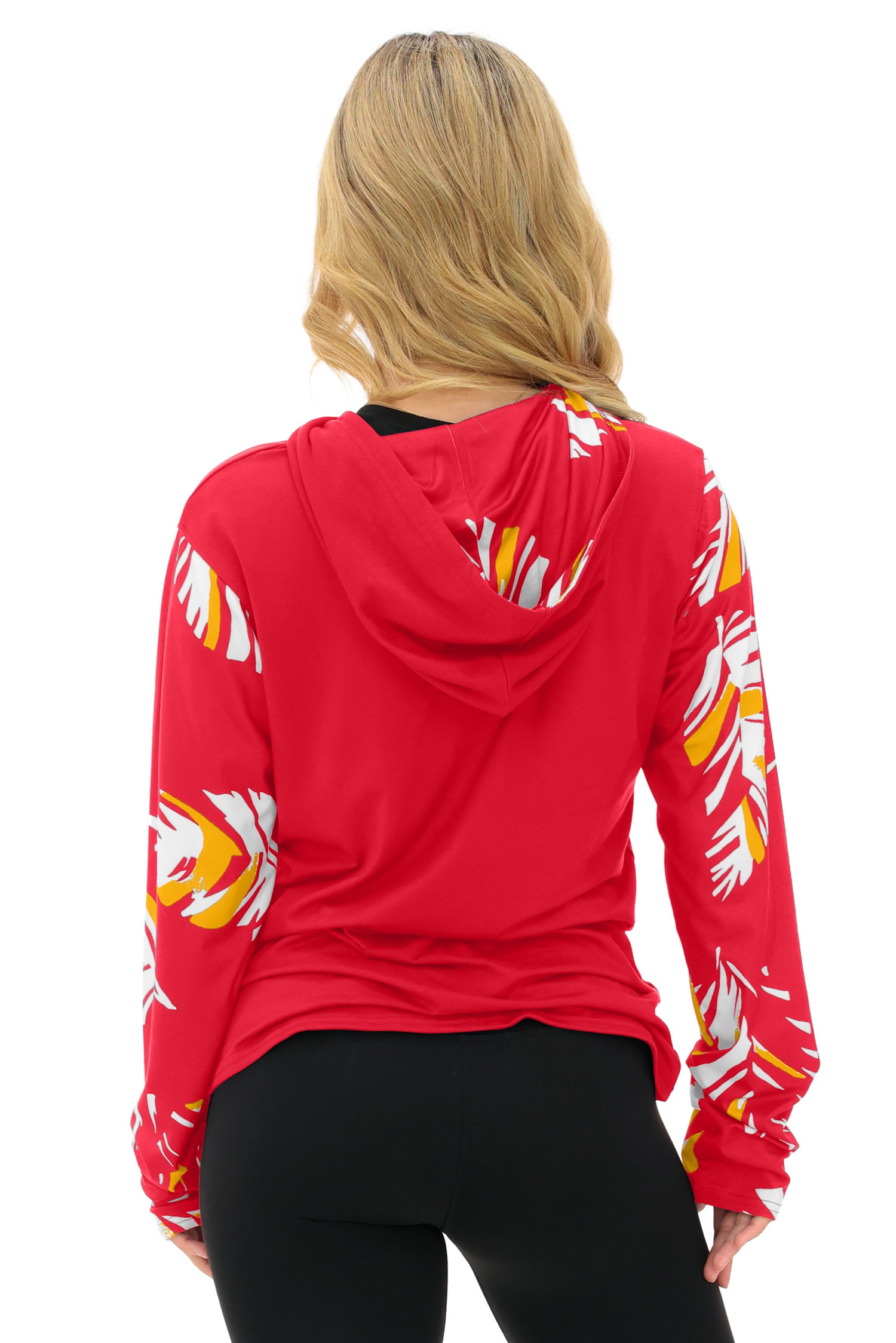 Zubaz NFL  WOMEN Casual Script Leaf Accent Lightweight Hoodie, KANSAS CITY CHIEFS