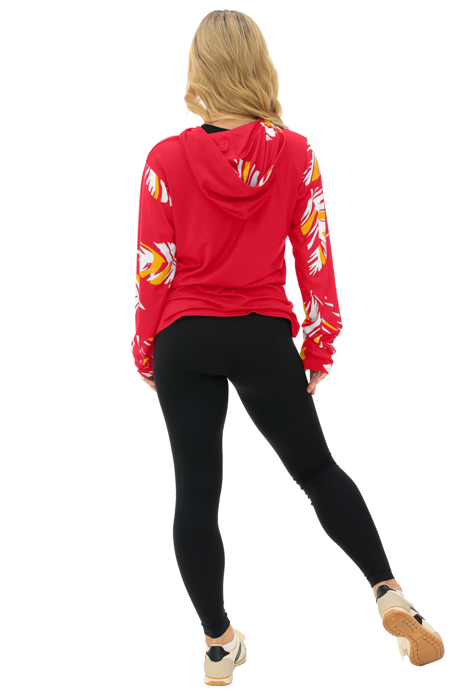 Zubaz NFL  WOMEN Casual Script Leaf Accent Lightweight Hoodie, KANSAS CITY CHIEFS