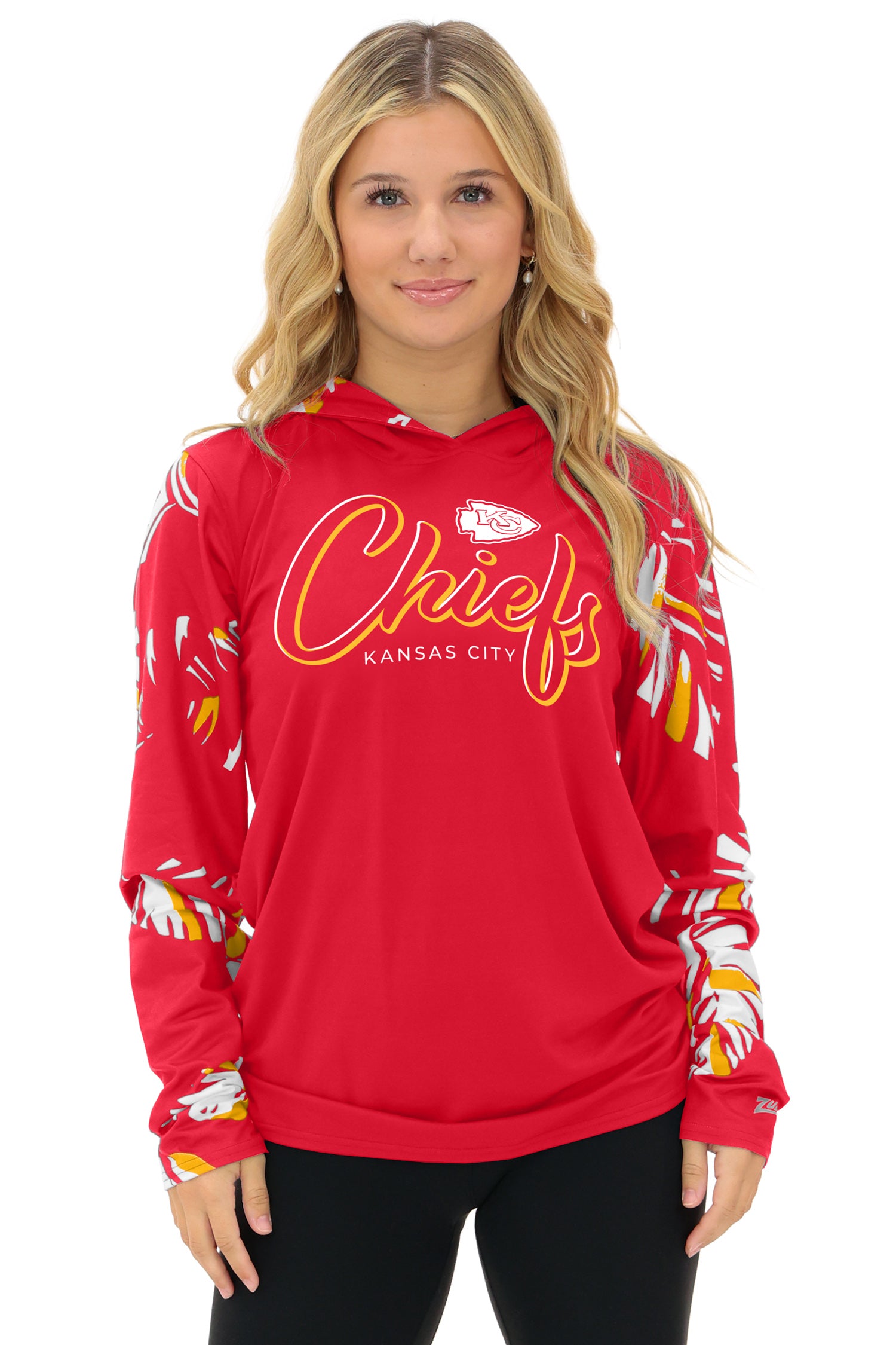 Zubaz NFL  WOMEN Casual Script Leaf Accent Lightweight Hoodie, KANSAS CITY CHIEFS