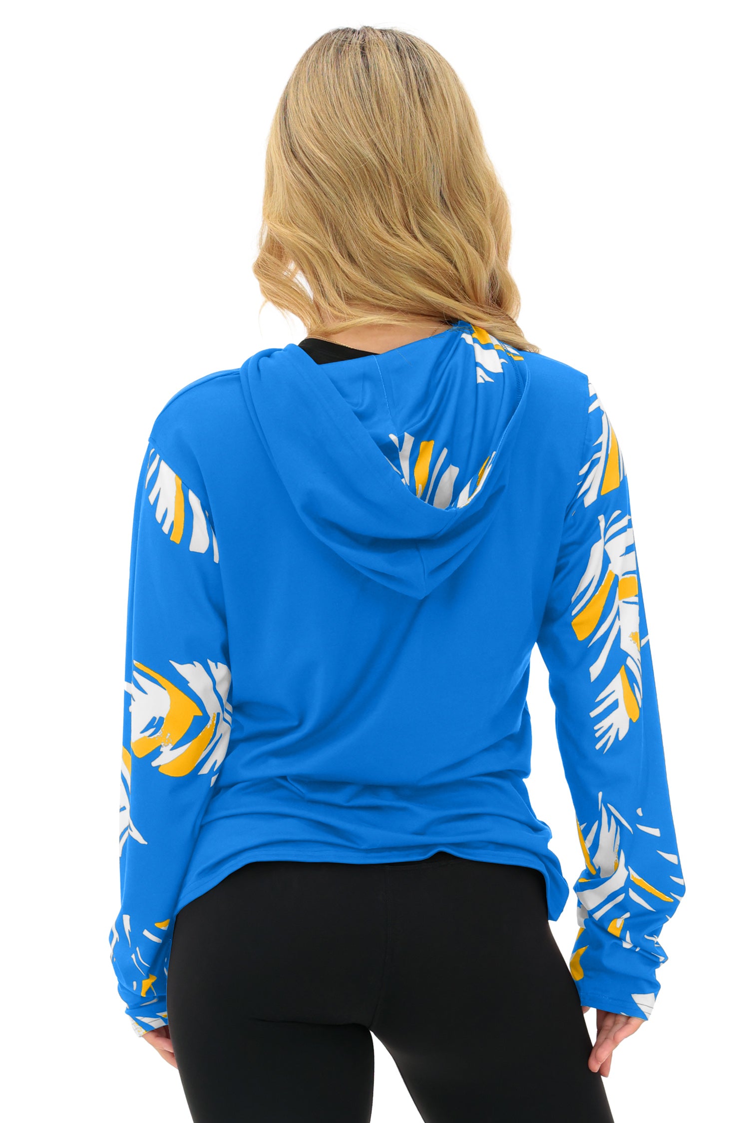Zubaz NFL  WOMEN Casual Script Leaf Accent Lightweight Hoodie, LOS ANGELES CHARGERS