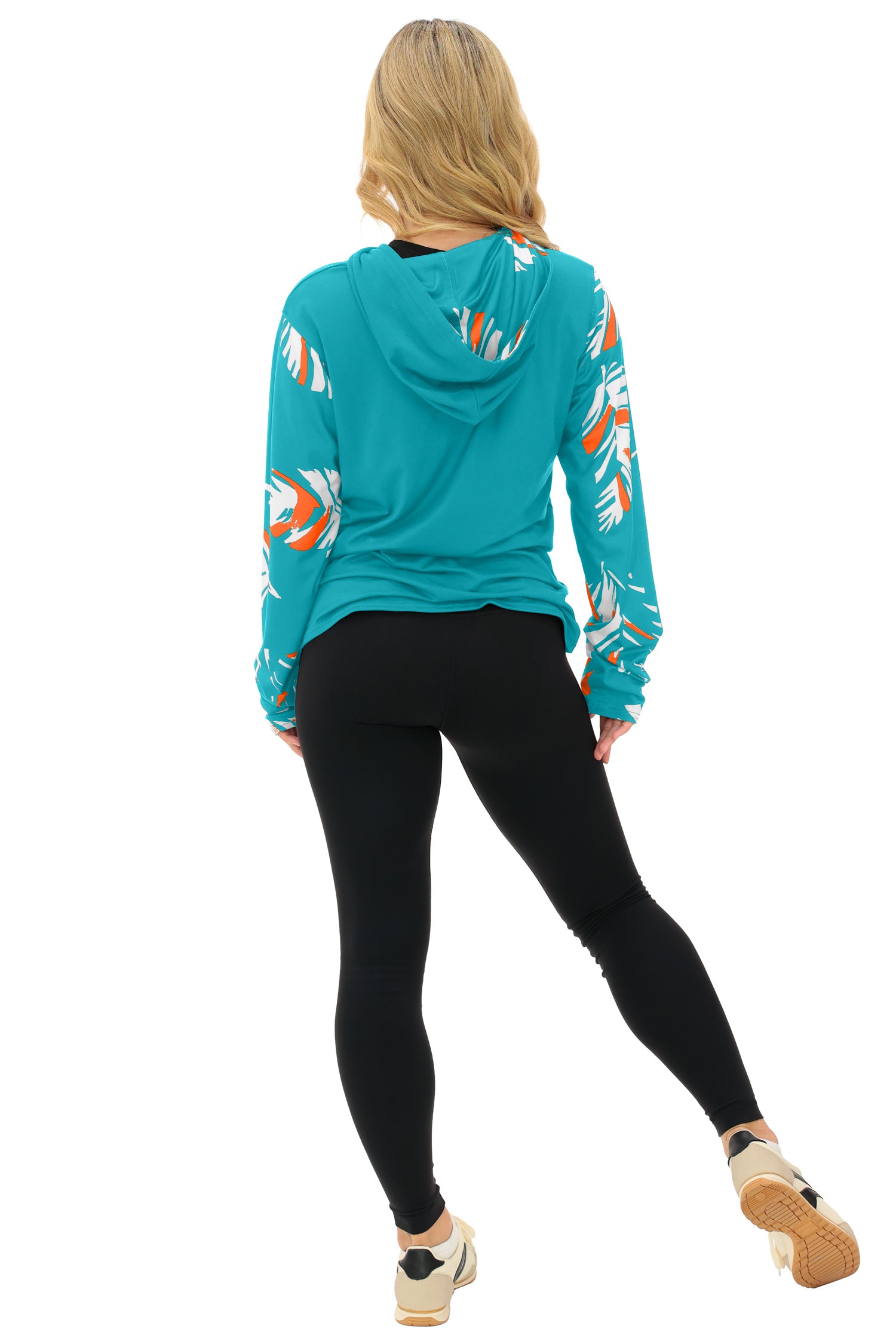 Zubaz NFL  WOMEN Casual Script Leaf Accent Lightweight Hoodie, MIAMI DOLPHINS