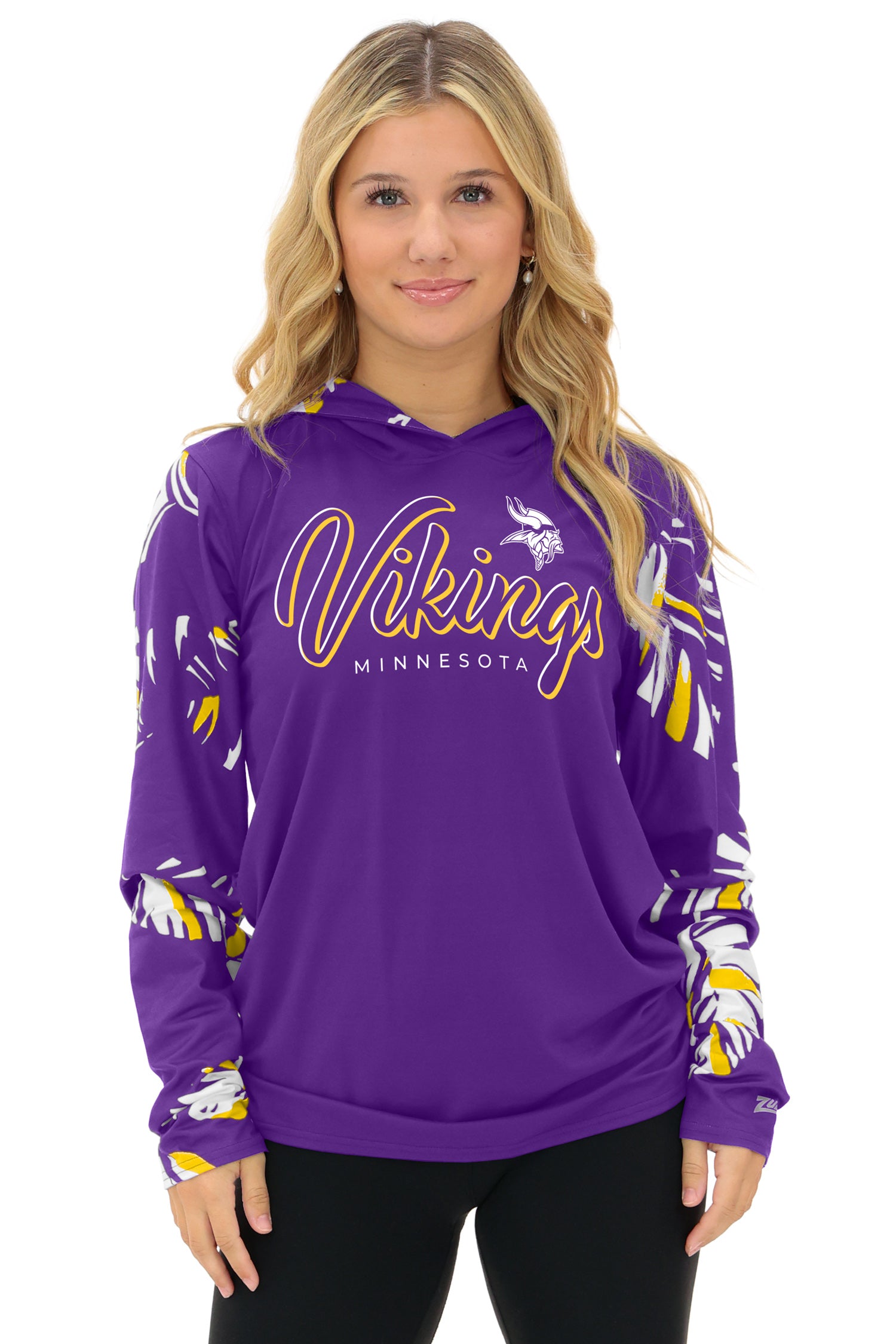 Zubaz NFL  WOMEN Casual Script Leaf Accent Lightweight Hoodie, MINNESOTA VIKINGS