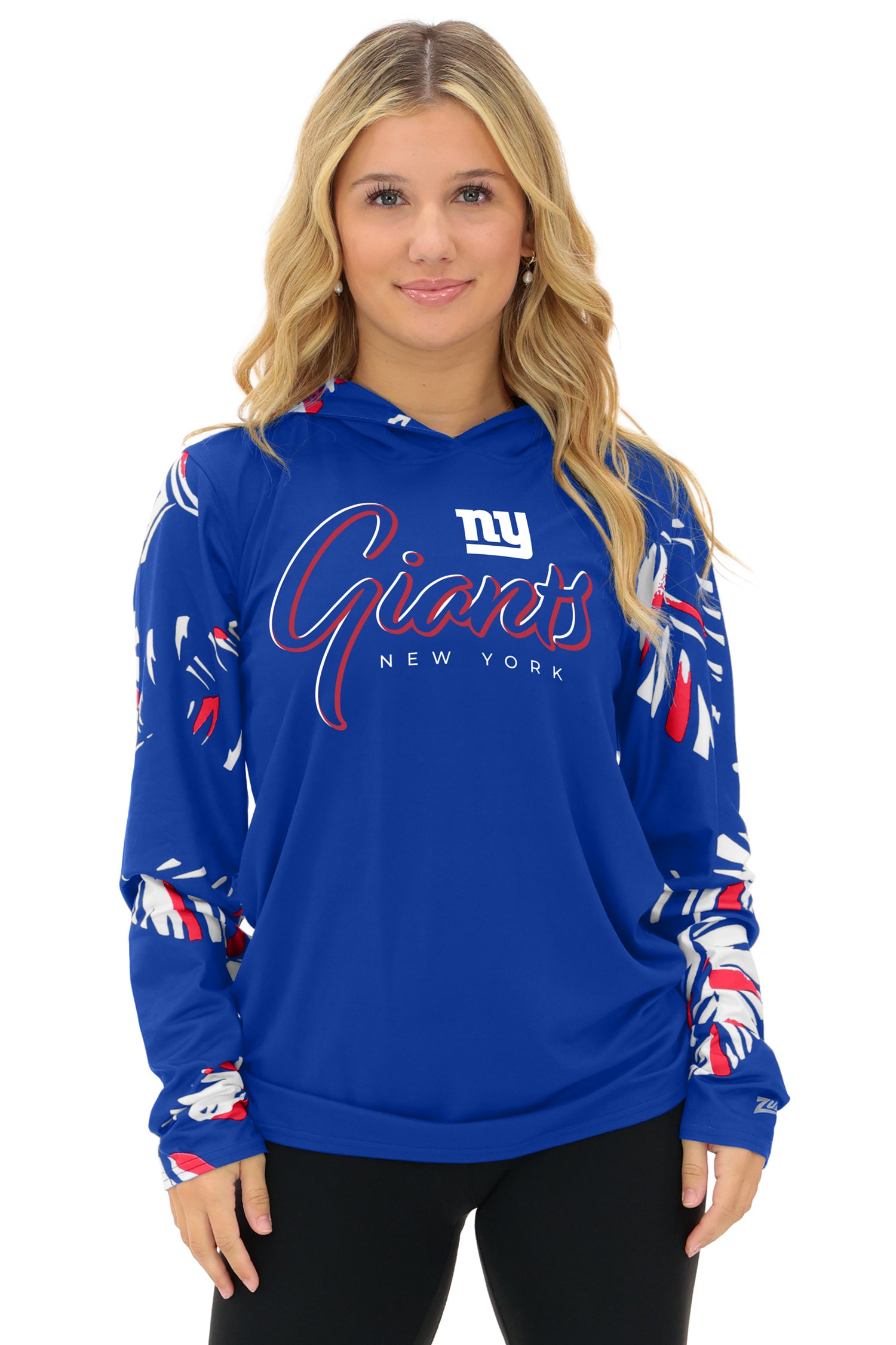 Zubaz NFL  WOMEN Casual Script Leaf Accent Lightweight Hoodie, NEW YORK GIANTS