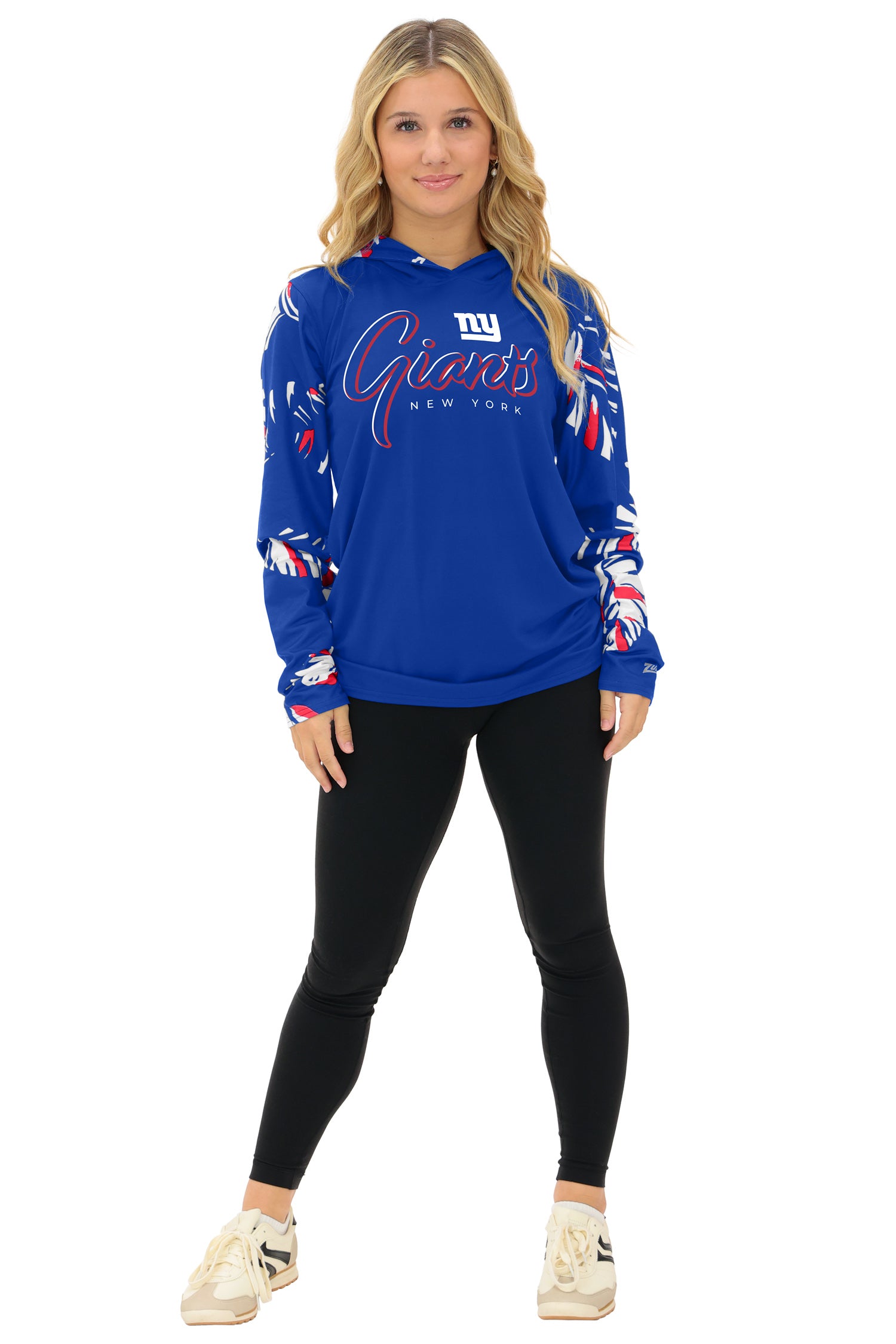 Zubaz NFL  WOMEN Casual Script Leaf Accent Lightweight Hoodie, NEW YORK GIANTS