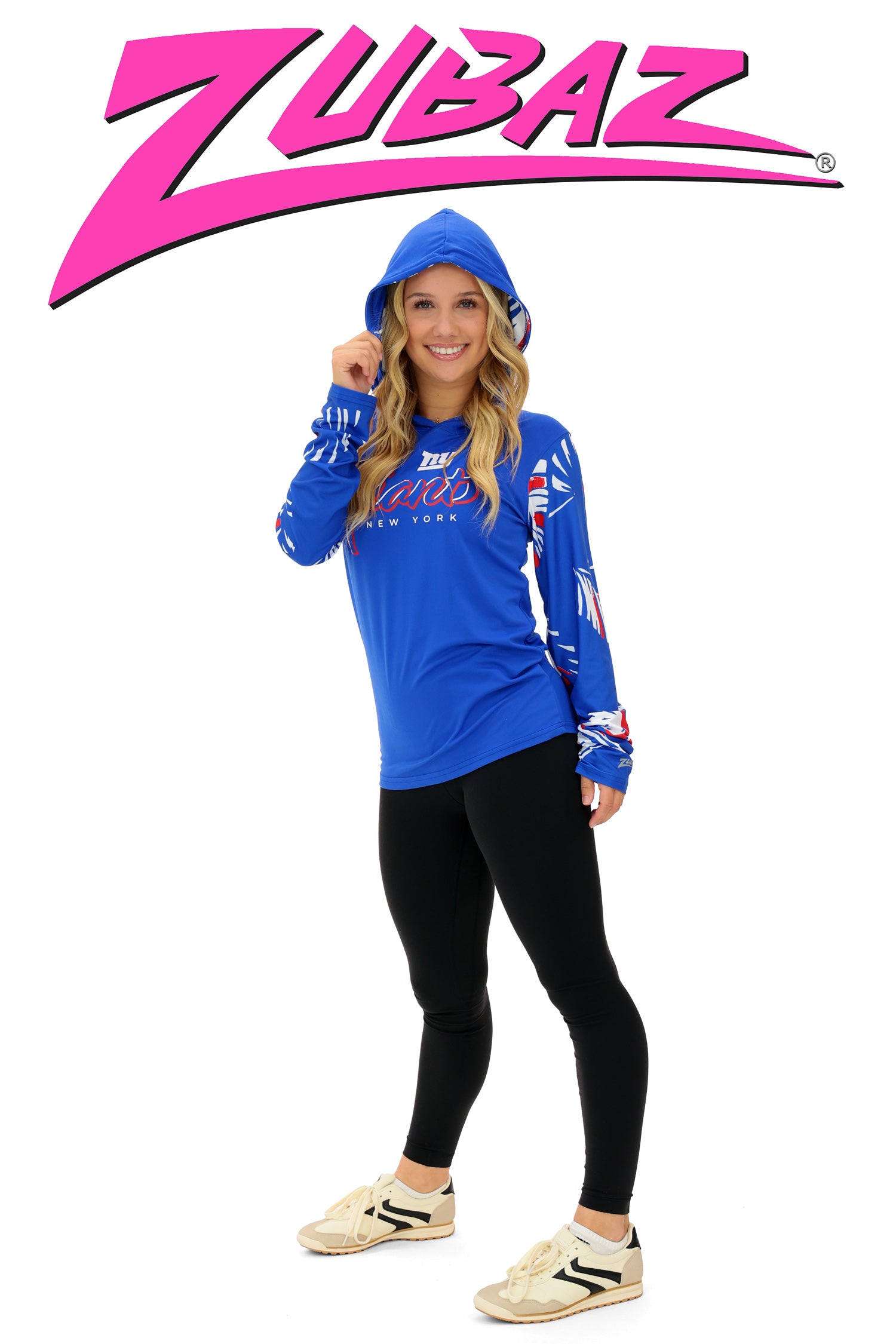 Zubaz NFL  WOMEN Casual Script Leaf Accent Lightweight Hoodie, NEW YORK GIANTS