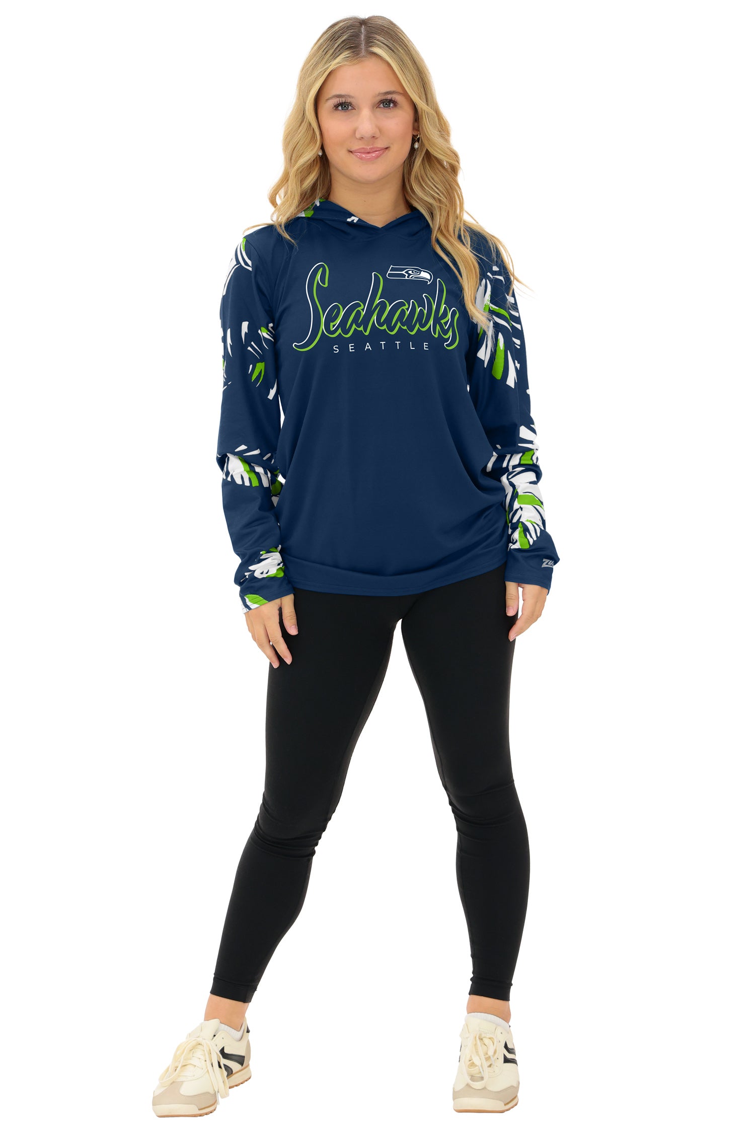 Zubaz NFL  WOMEN Casual Script Leaf Accent Lightweight Hoodie, SEATTLE SEAHAWKS