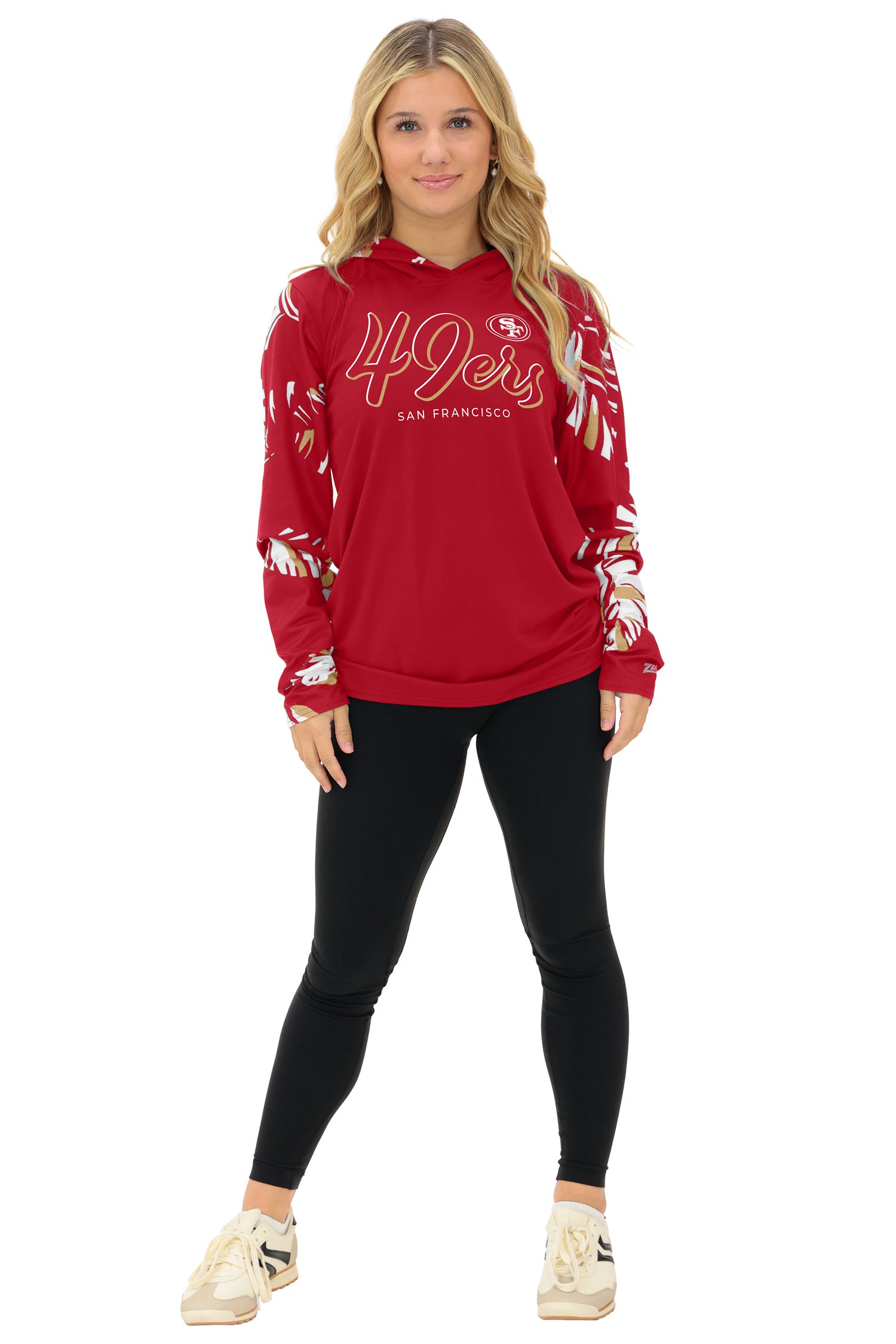 Zubaz NFL  WOMEN Casual Script Leaf Accent Lightweight Hoodie, SAN FRANCISCO 49ERS