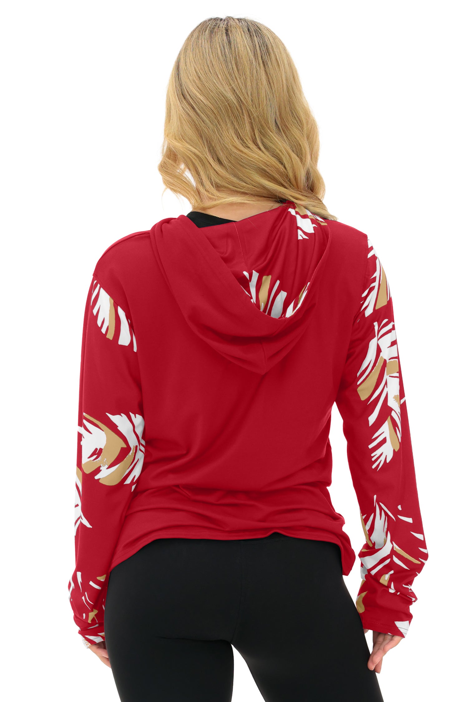 Zubaz NFL  WOMEN Casual Script Leaf Accent Lightweight Hoodie, SAN FRANCISCO 49ERS
