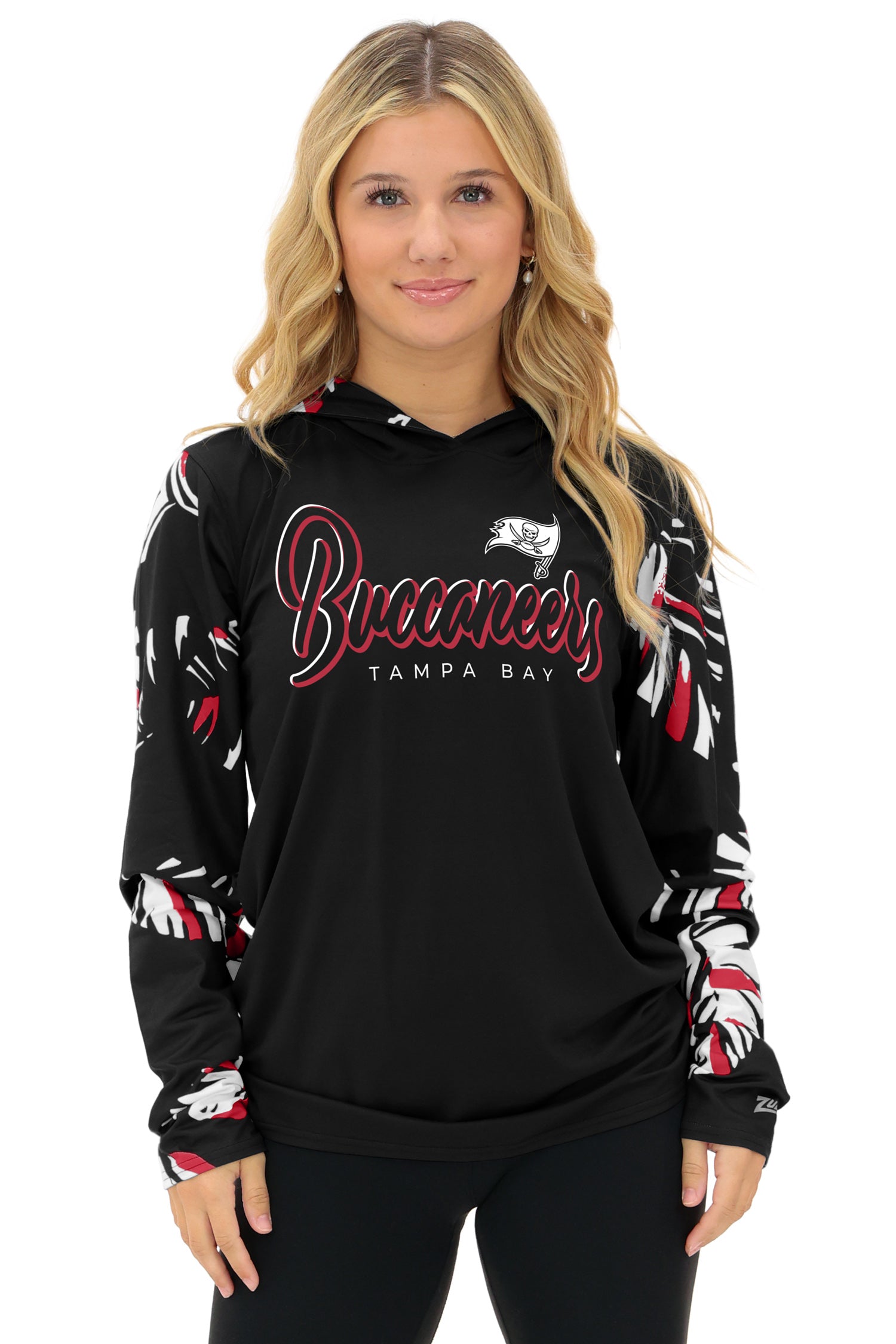 Zubaz NFL  WOMEN Casual Script Leaf Accent Lightweight Hoodie, TAMPA BAY BUCCANEERS