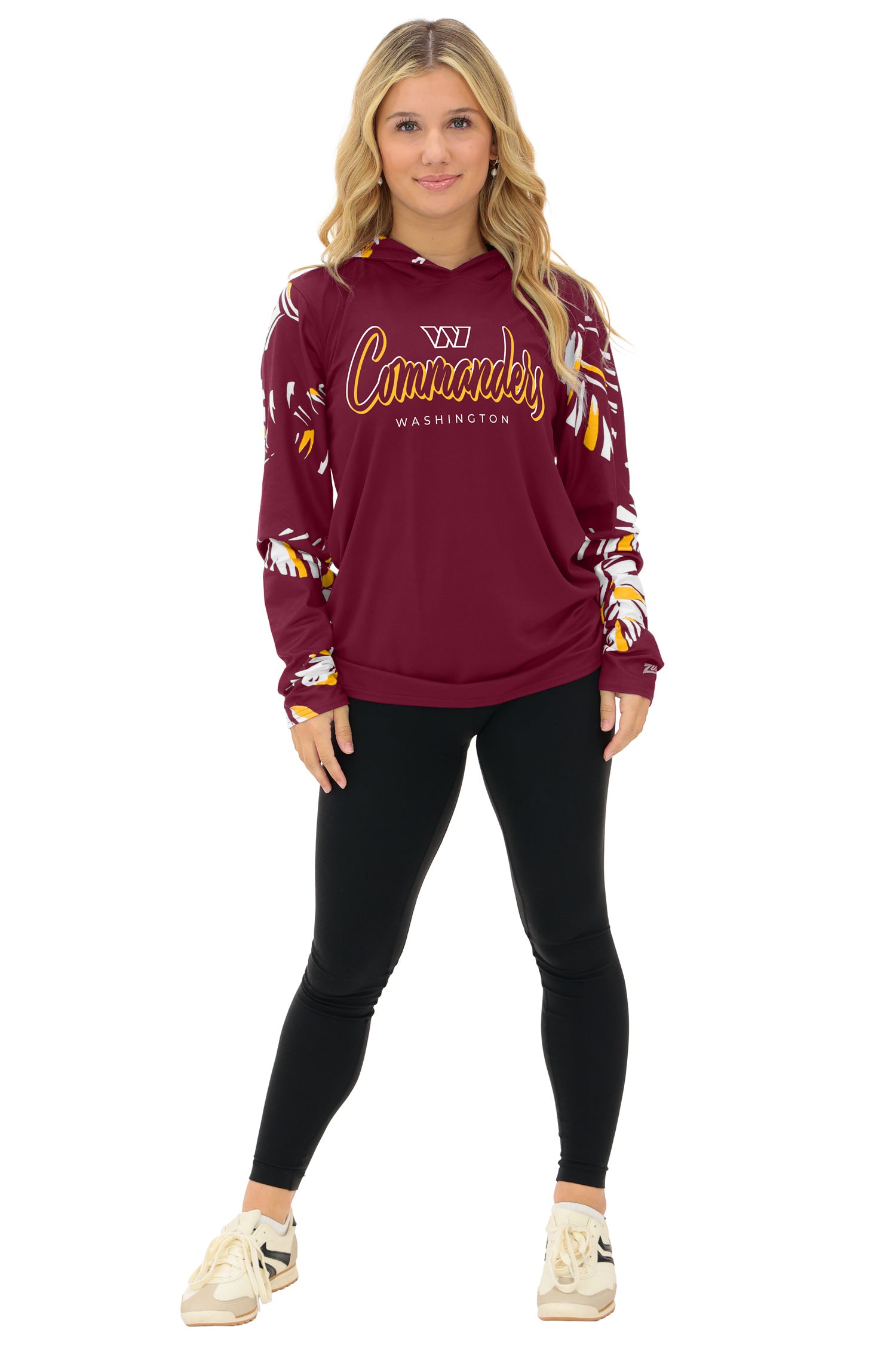 Zubaz NFL  WOMEN Casual Script Leaf Accent Lightweight Hoodie, WASHINGTON COMMANDERS