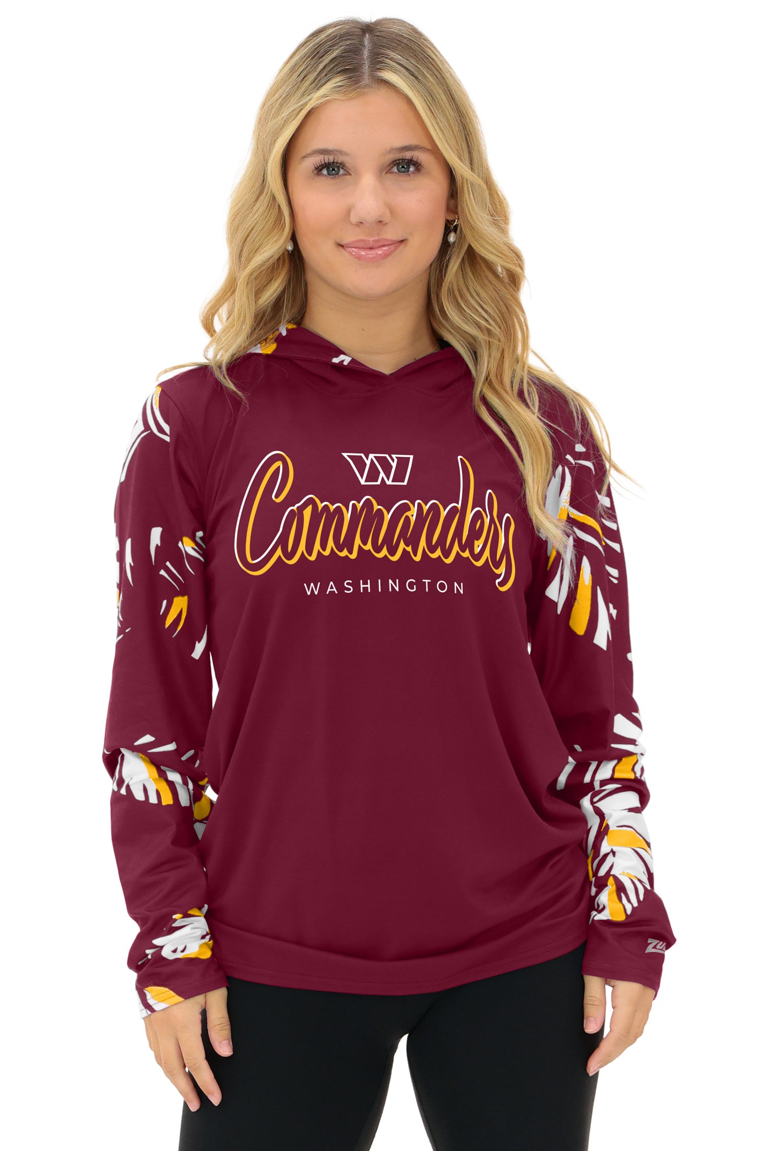 Zubaz NFL  WOMEN Casual Script Leaf Accent Lightweight Hoodie, WASHINGTON COMMANDERS