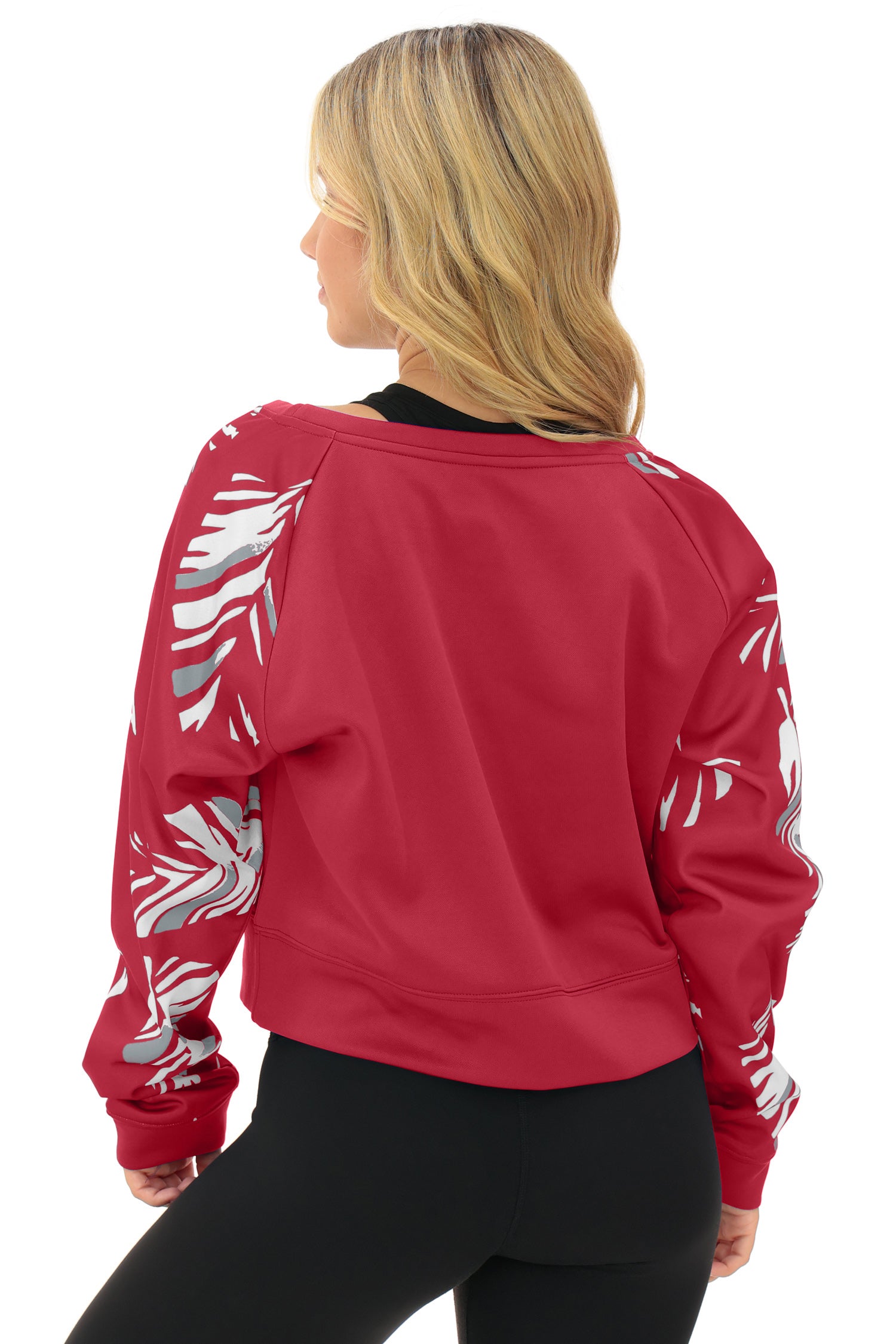 Zubaz NFL   Women's Script 3 Color Leaf Boatneck Raglan Crew, ARIZONA CARDINALS