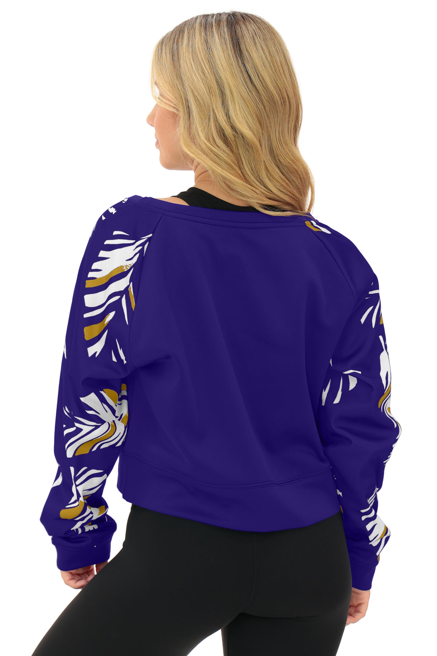 Zubaz NFL  Women's Script 3 Color Leaf Boatneck Raglan Crew, BALTIMORE RAVENS