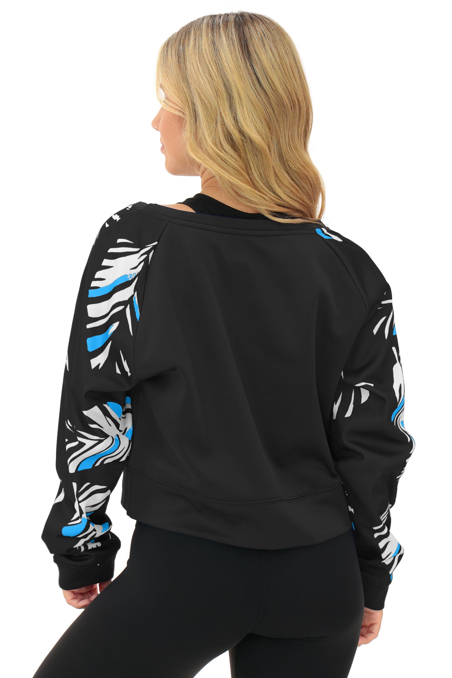 Zubaz NFL   Women's Script 3 Color Leaf Boatneck Raglan Crew, CAROLINA PANTHERS