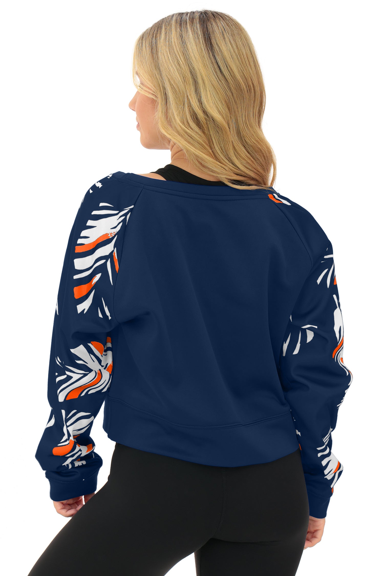 Zubaz NFL   Women's Script 3 Color Leaf Boatneck Raglan Crew, DENVER BRONCOS