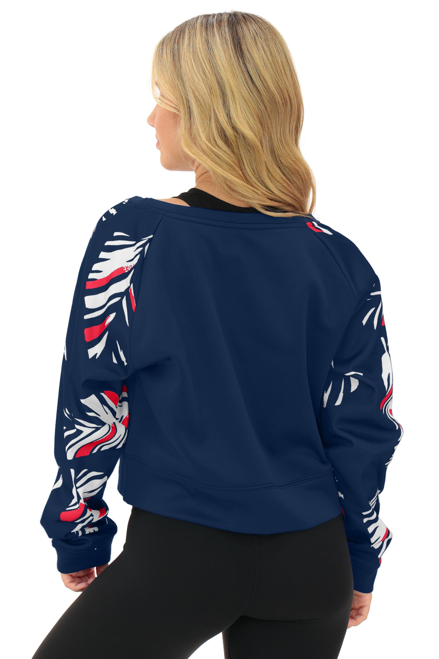 Zubaz NFL   Women's Script 3 Color Leaf Boatneck Raglan Crew, HOUSTON TEXANS