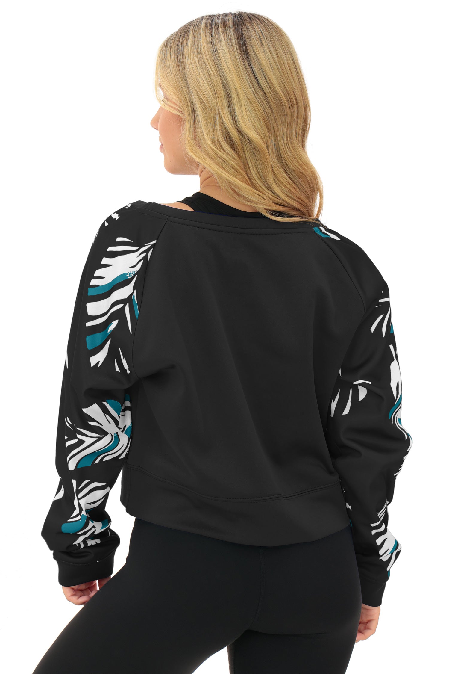 Zubaz NFL   Women's Script 3 Color Leaf Boatneck Raglan Crew, JACKSONVILLE JAGUARS