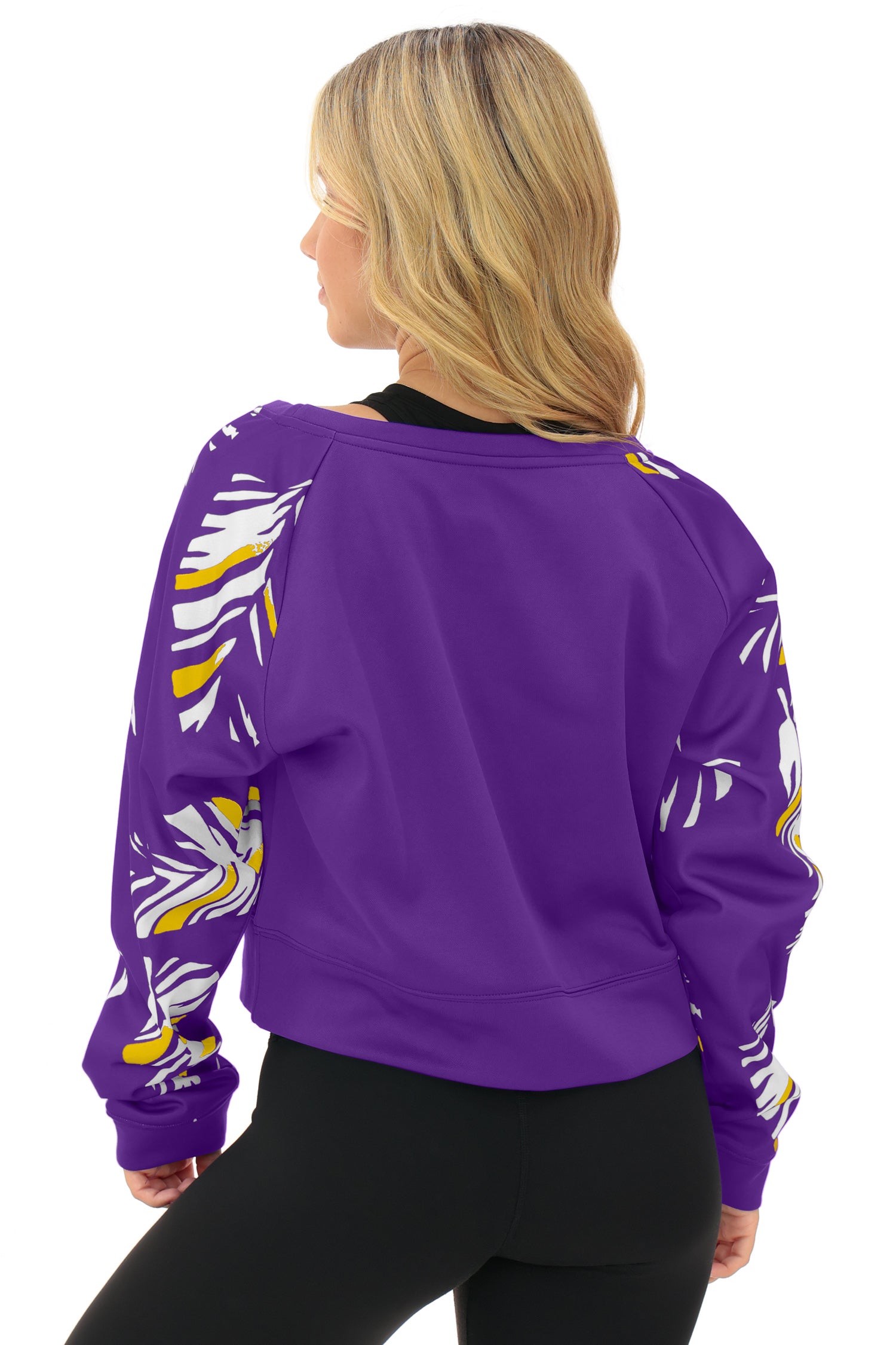 Zubaz NFL   Women's Script 3 Color Leaf Boatneck Raglan Crew, MINNESOTA VIKINGS