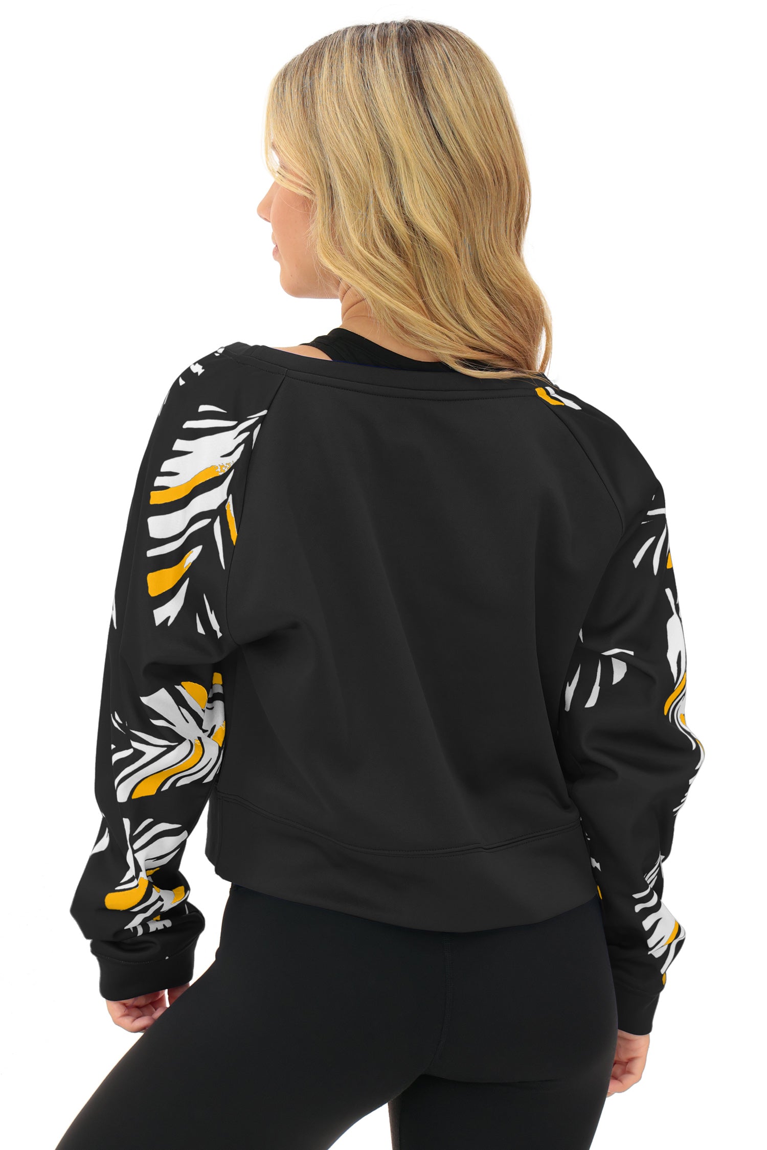 Zubaz NFL   Women's Script 3 Color Leaf Boatneck Raglan Crew, PITTSBURGH STEELERS