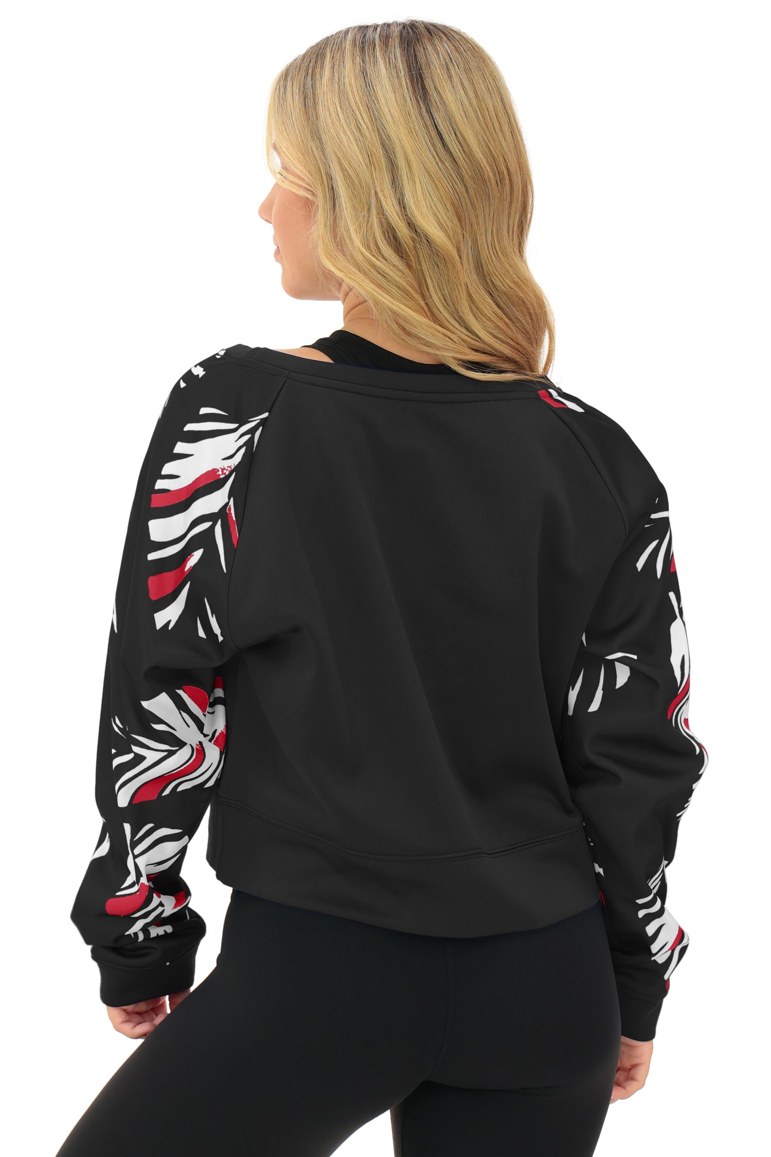 Zubaz NFL   Women's Script 3 Color Leaf Boatneck Raglan Crew, TAMPA BAY BUCCANEERS
