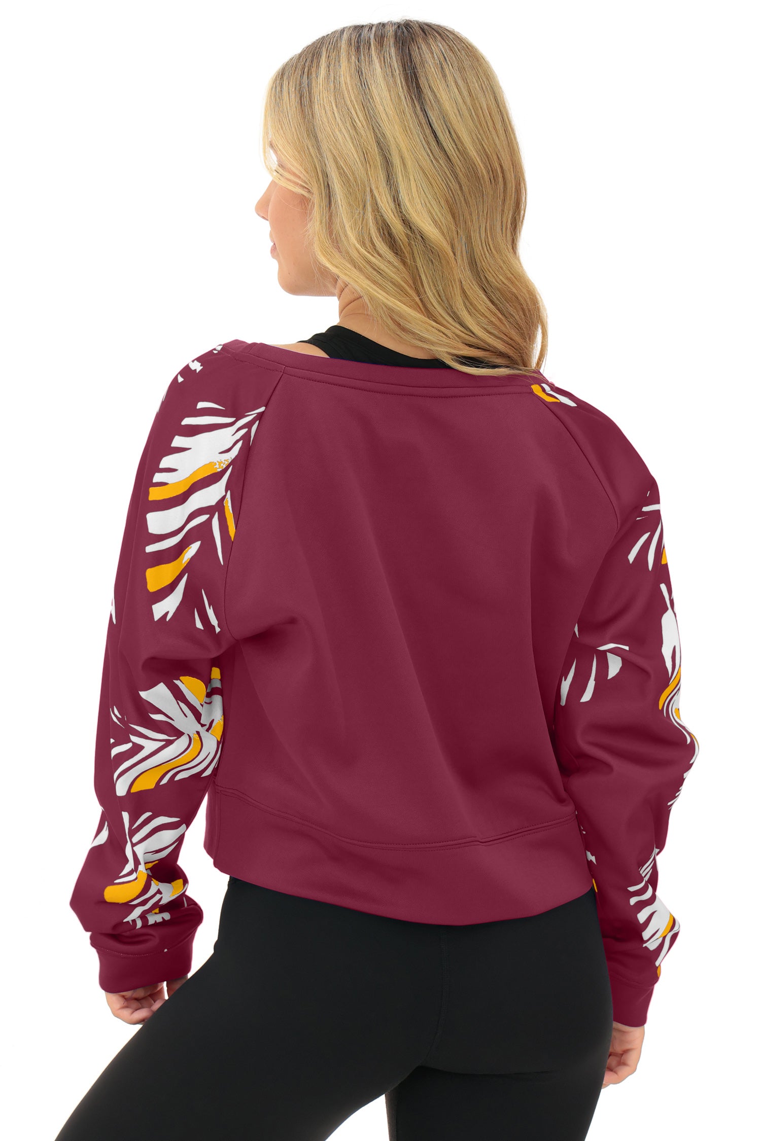 Zubaz NFL   Women's Script 3 Color Leaf Boatneck Raglan Crew, WASHINGTON COMMANDERS