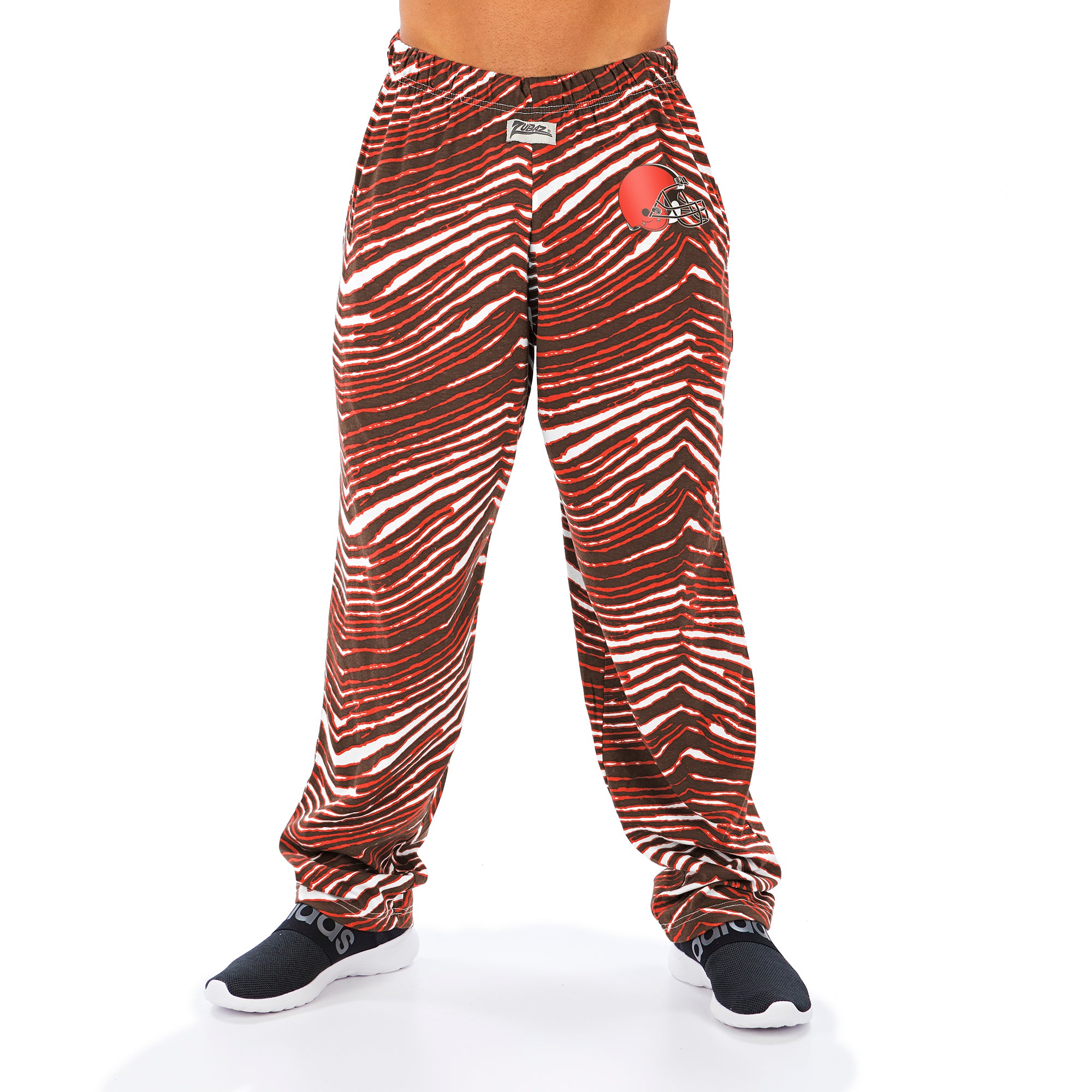 Zubaz Men's CLEVELAND BROWNS FIRE RED/BROWN ZEBRA PANT LEFT HIP LOGO