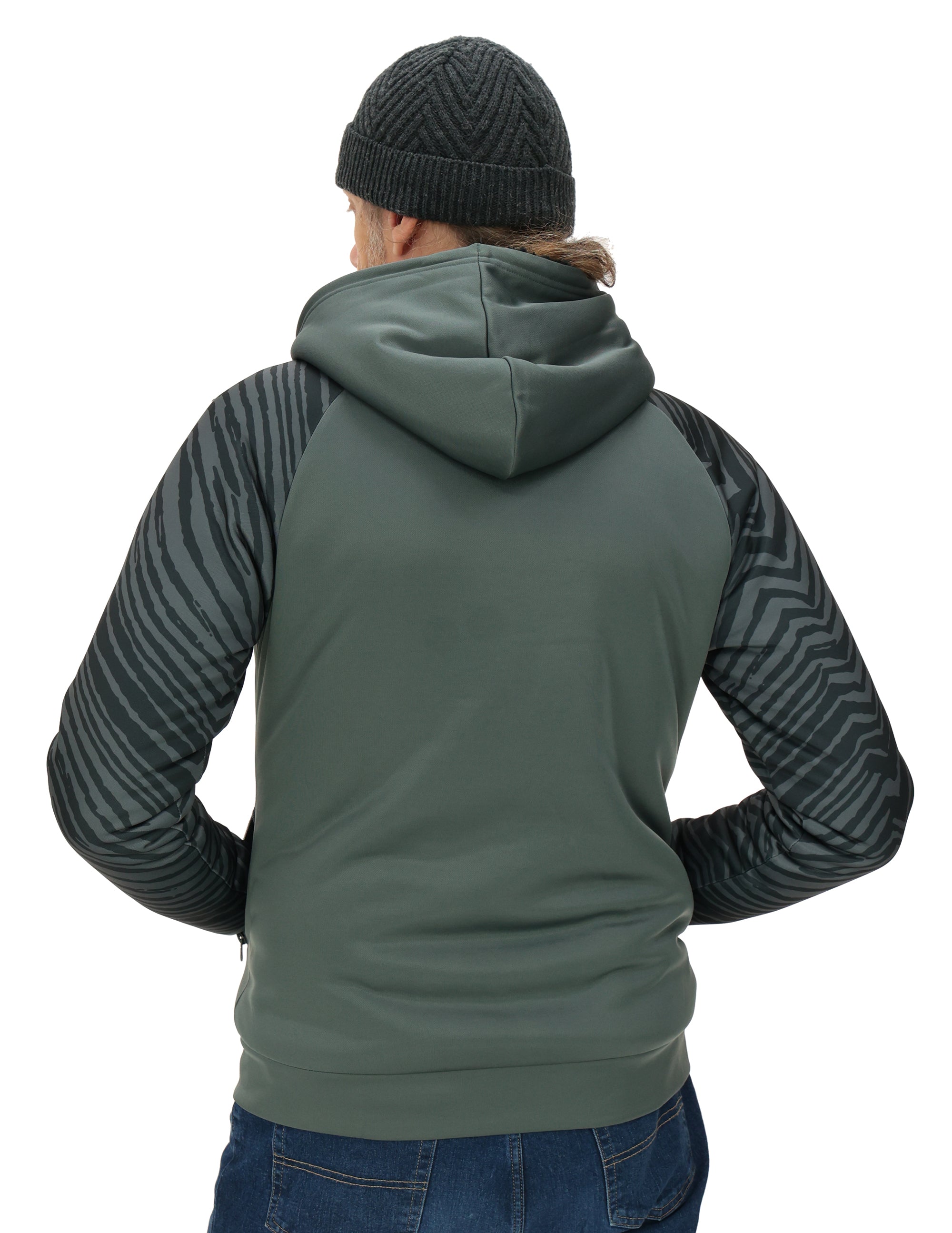 Zubaz NFL   Men's Charcoal Tonal Zebra Sherpa Lined Raglan Full Zip Hoodie, PHILADELPHIA EAGLES