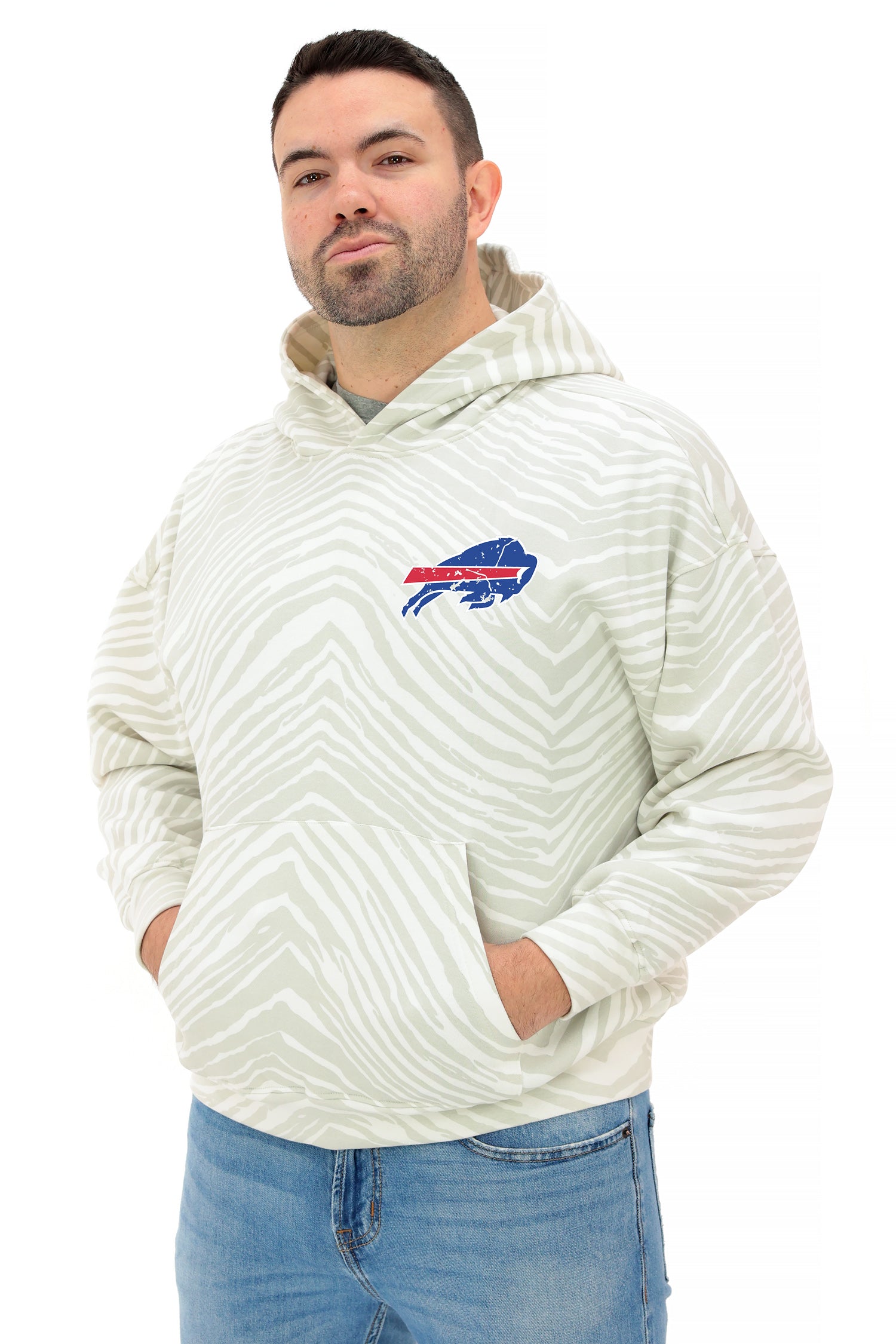 Zubaz NFL Unisex Adult 90s Vintage Full back Zebra 2 Color Hoodie, Buf