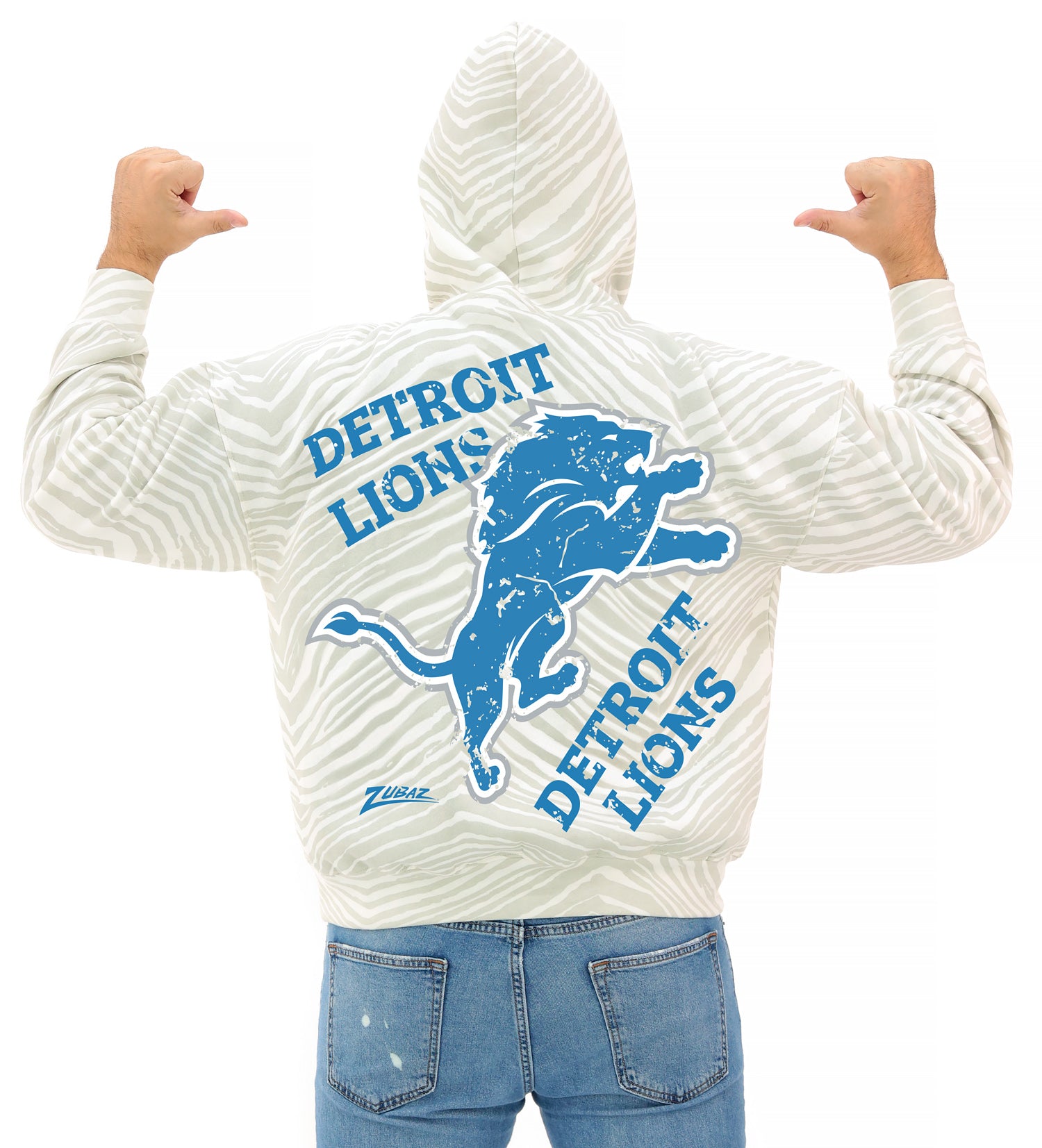 Zubaz NFL Unisex Adult 90s Vintage Full back Zebra 2 Color Hoodie, Detroit Lions - Official NFL Lions Zubaz Apparel (5 of 7)