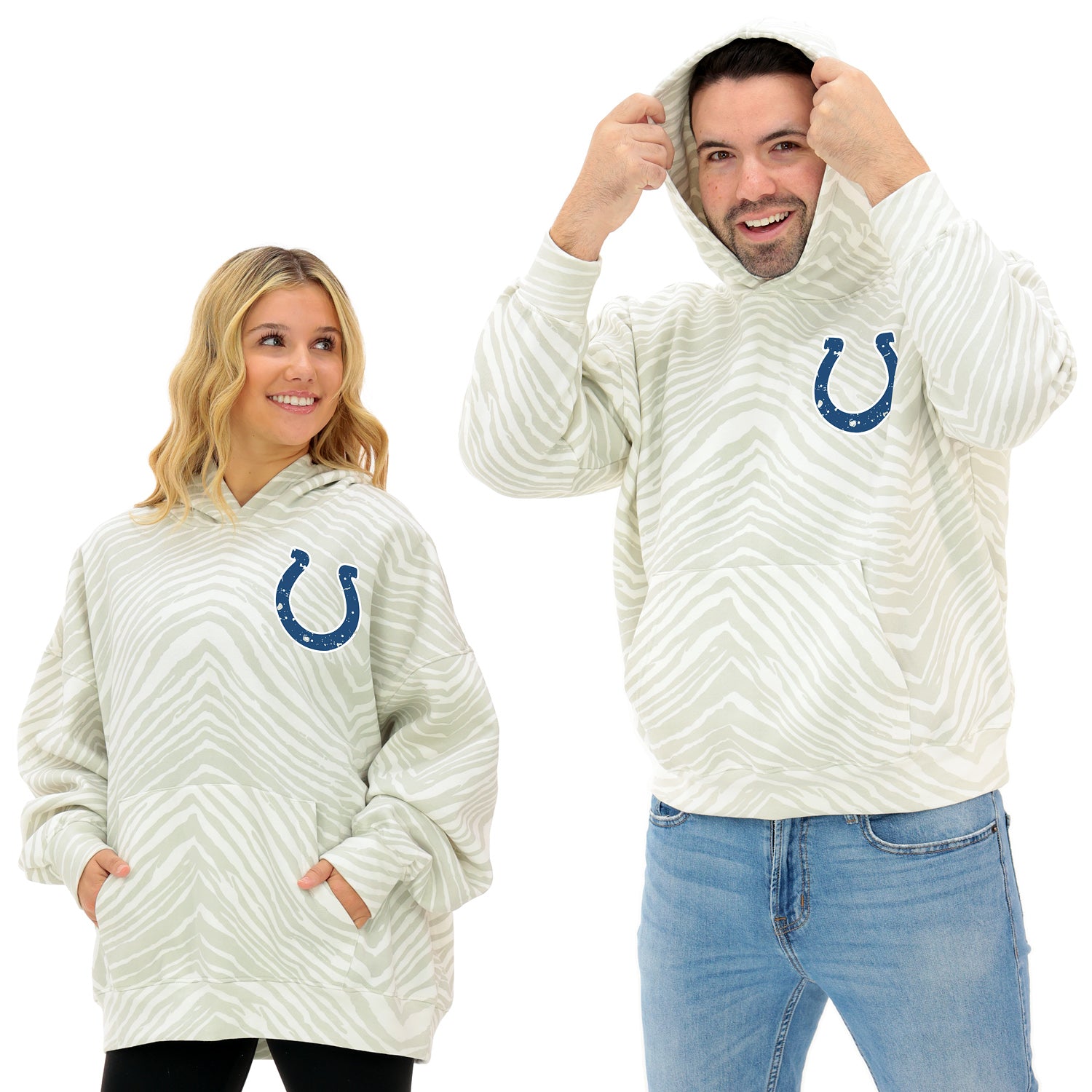 Zubaz NFL Unisex Adult 90s Vintage Full back Zebra 2 Color Hoodie, Indianapolis Colts