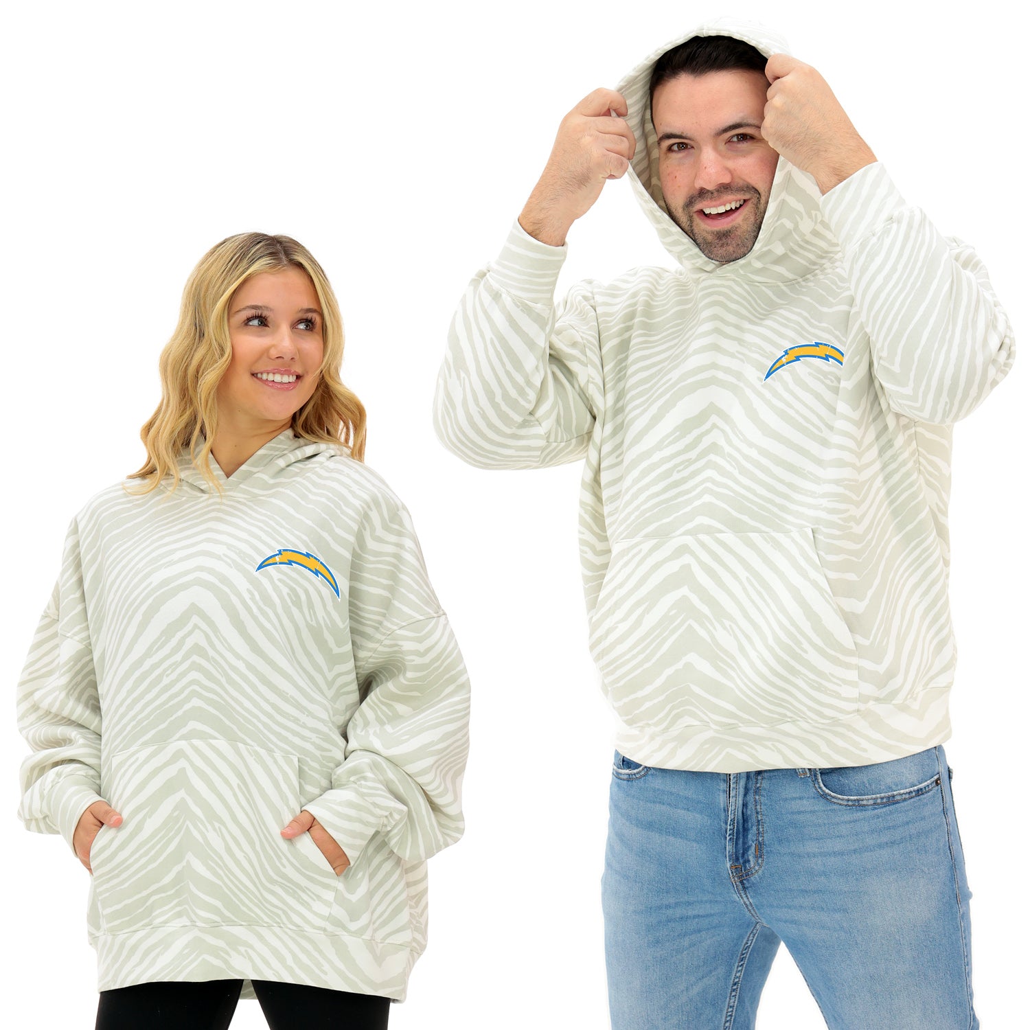 Zubaz NFL Unisex Adult 90s Vintage Full back Zebra 2 Color Hoodie, Los Angeles Chargers