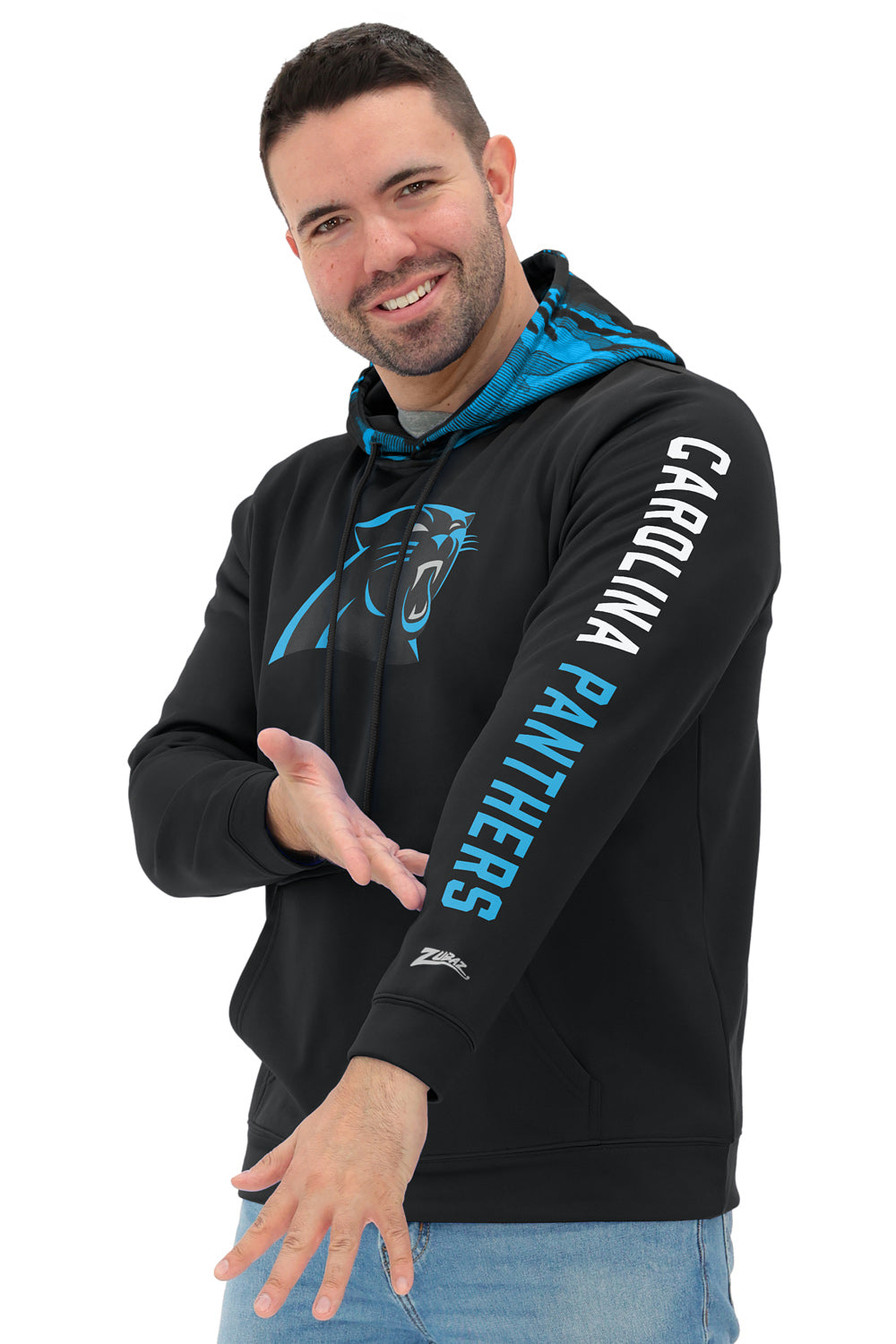 Zubaz NFL Men's Front and Sleeve Print Camo Line Hood Hoodie, CAROLINA PANTHERS
