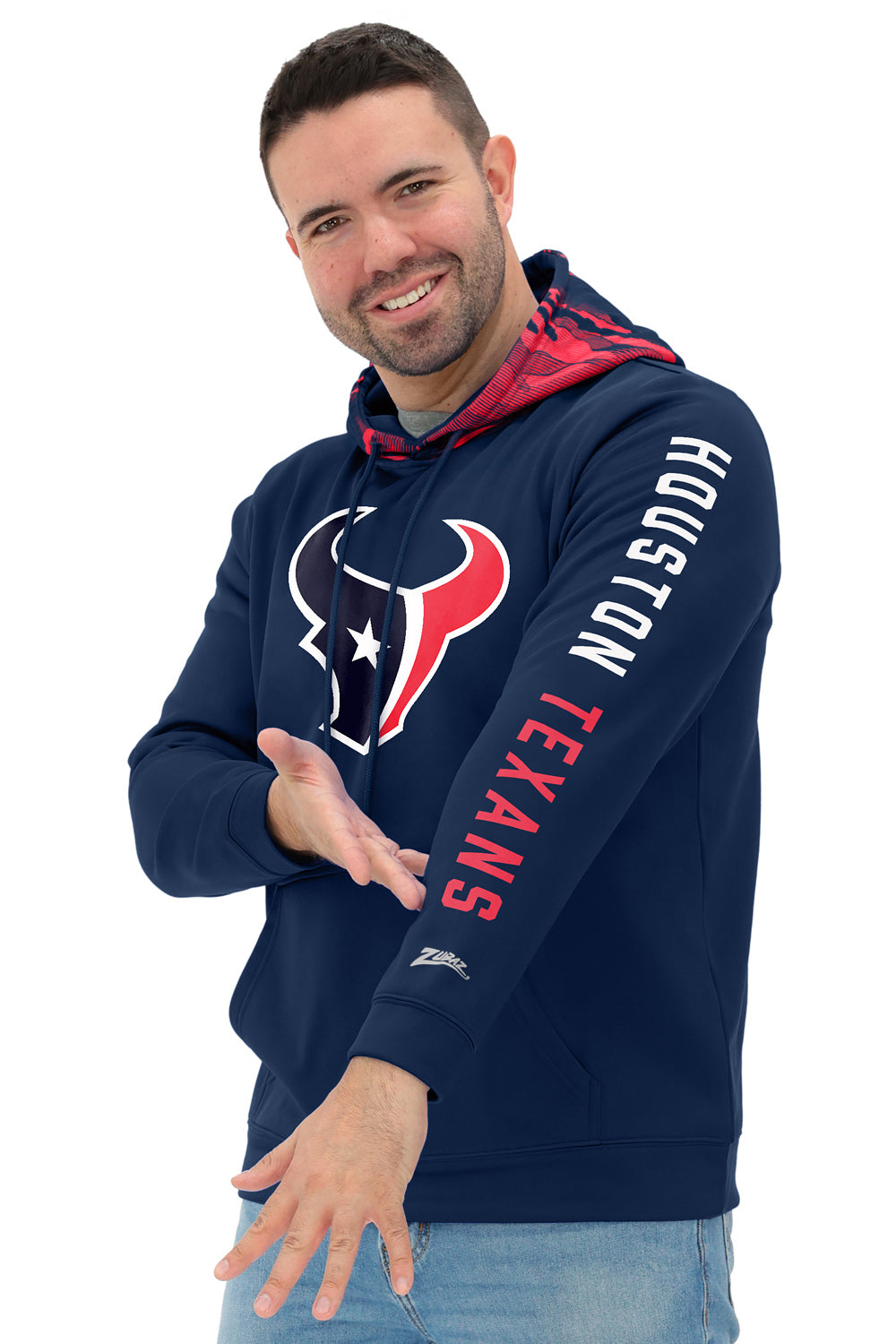 Zubaz NFL   Men's Front and Sleeve Print Camo Line Hood Hoodie, HOUSTON TEXANS