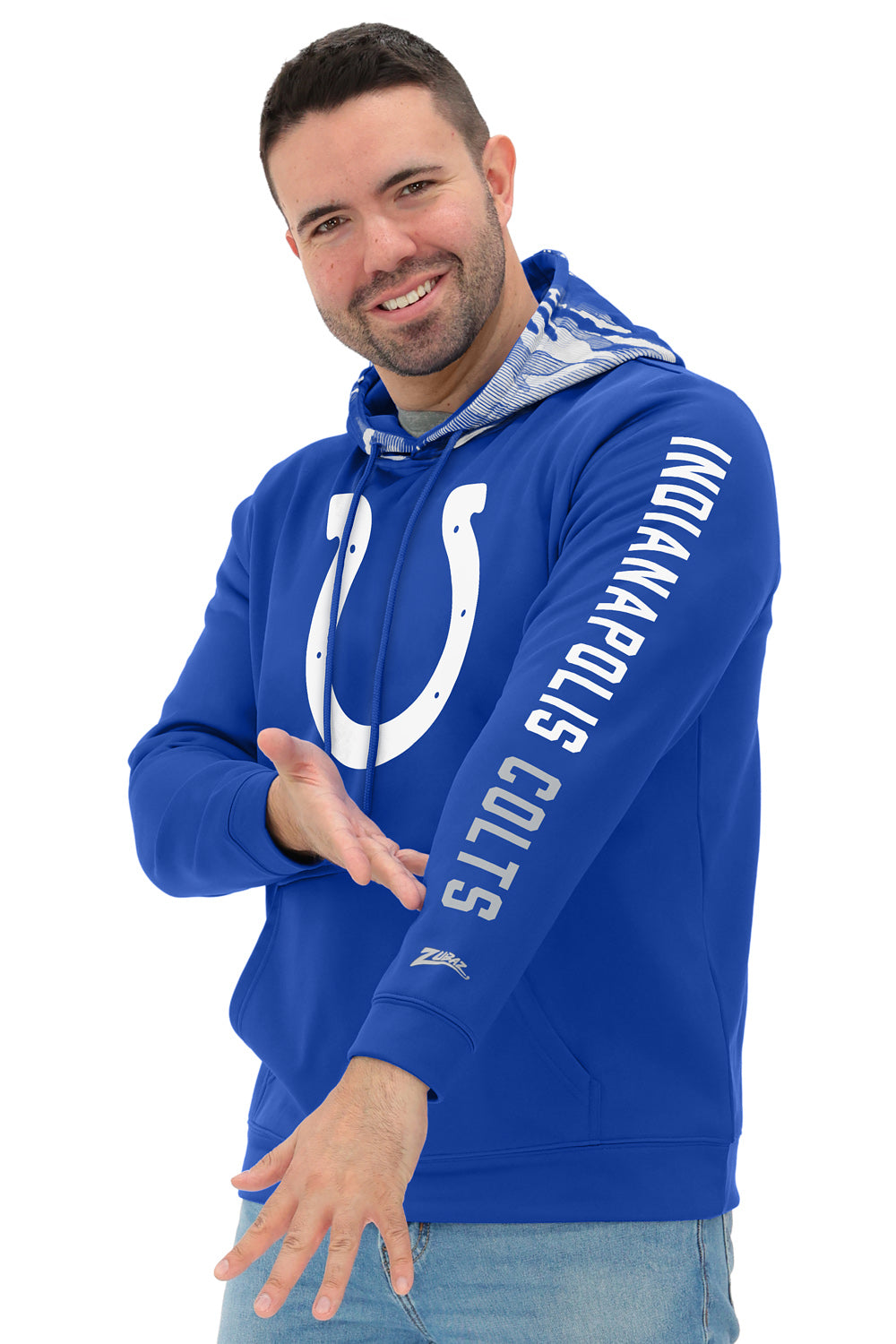 Zubaz NFL   Men's Front and Sleeve Print Camo Line Hood Hoodie, INDIANAPOLIS COLTS