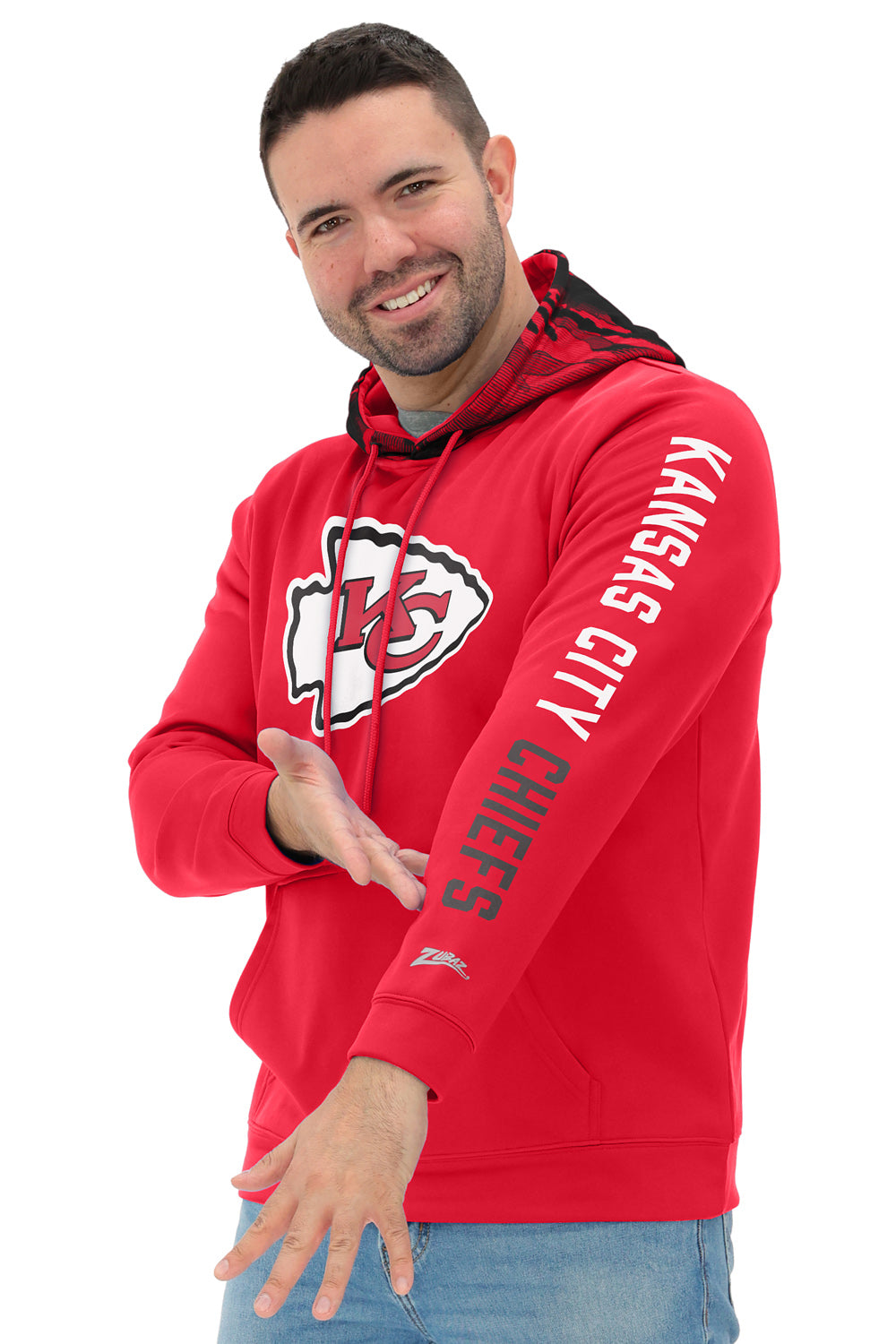 Zubaz NFL   Men's Front and Sleeve Print Camo Line Hood Hoodie, KANSAS CITY CHIEFS