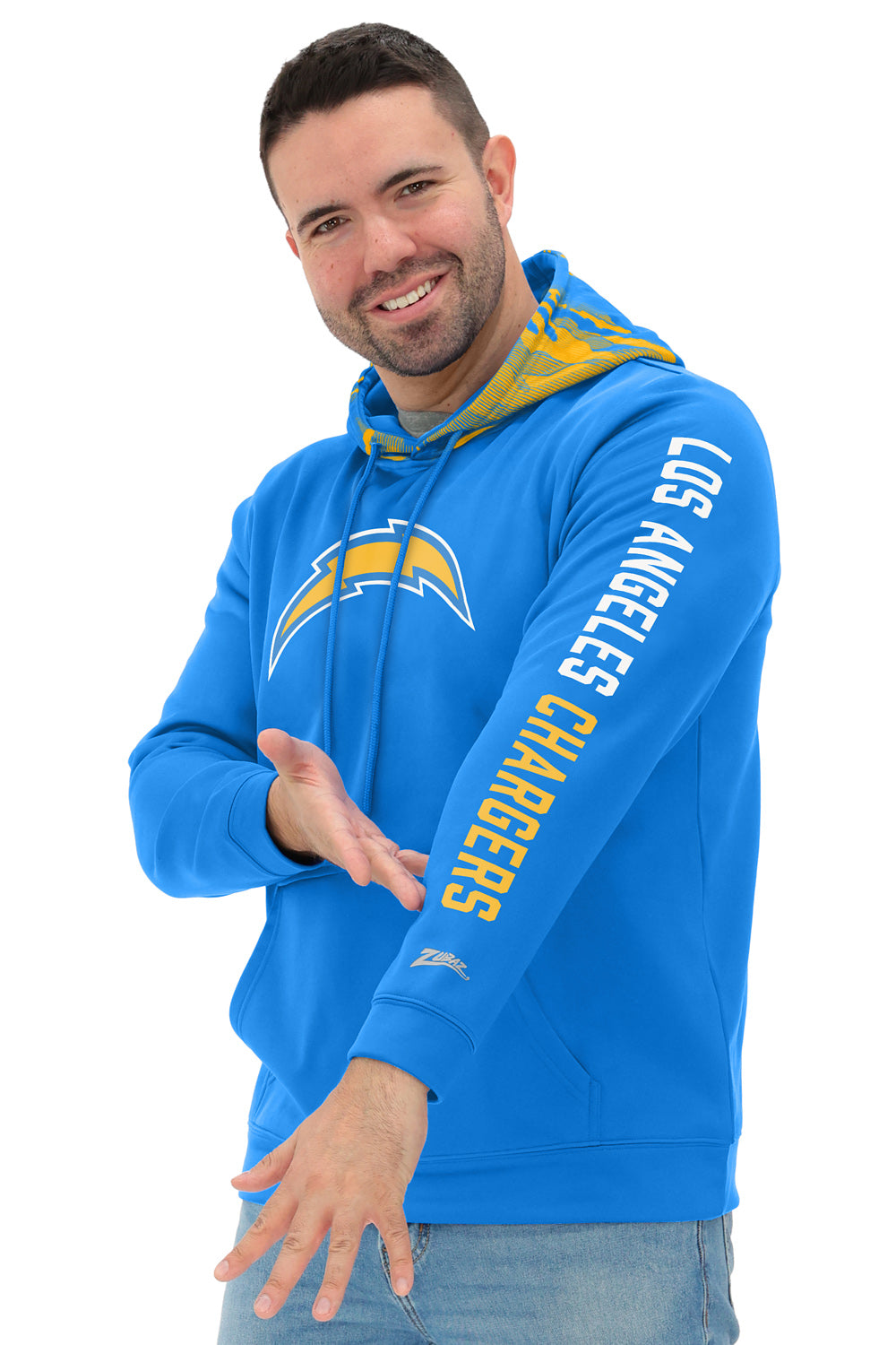 Zubaz NFL   Men's Front and Sleeve Print Camo Line Hood Hoodie, LOS ANGELES CHARGERS