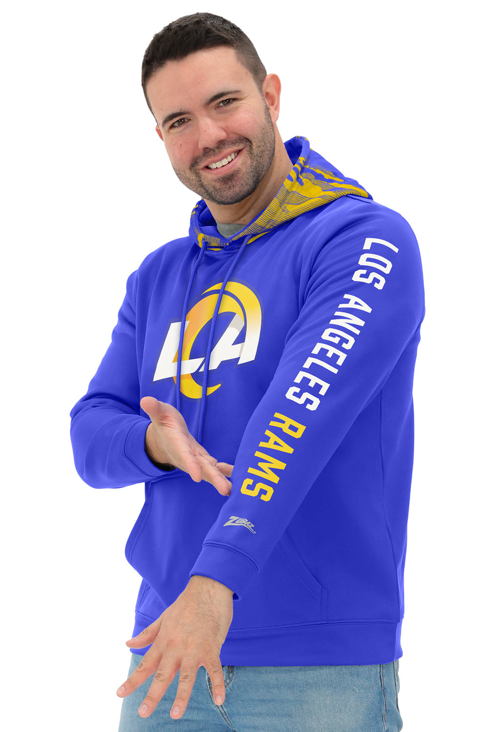 Zubaz NFL  Men's Front and Sleeve Print Camo Line Hood Hoodie, LOS ANGELES RAMS