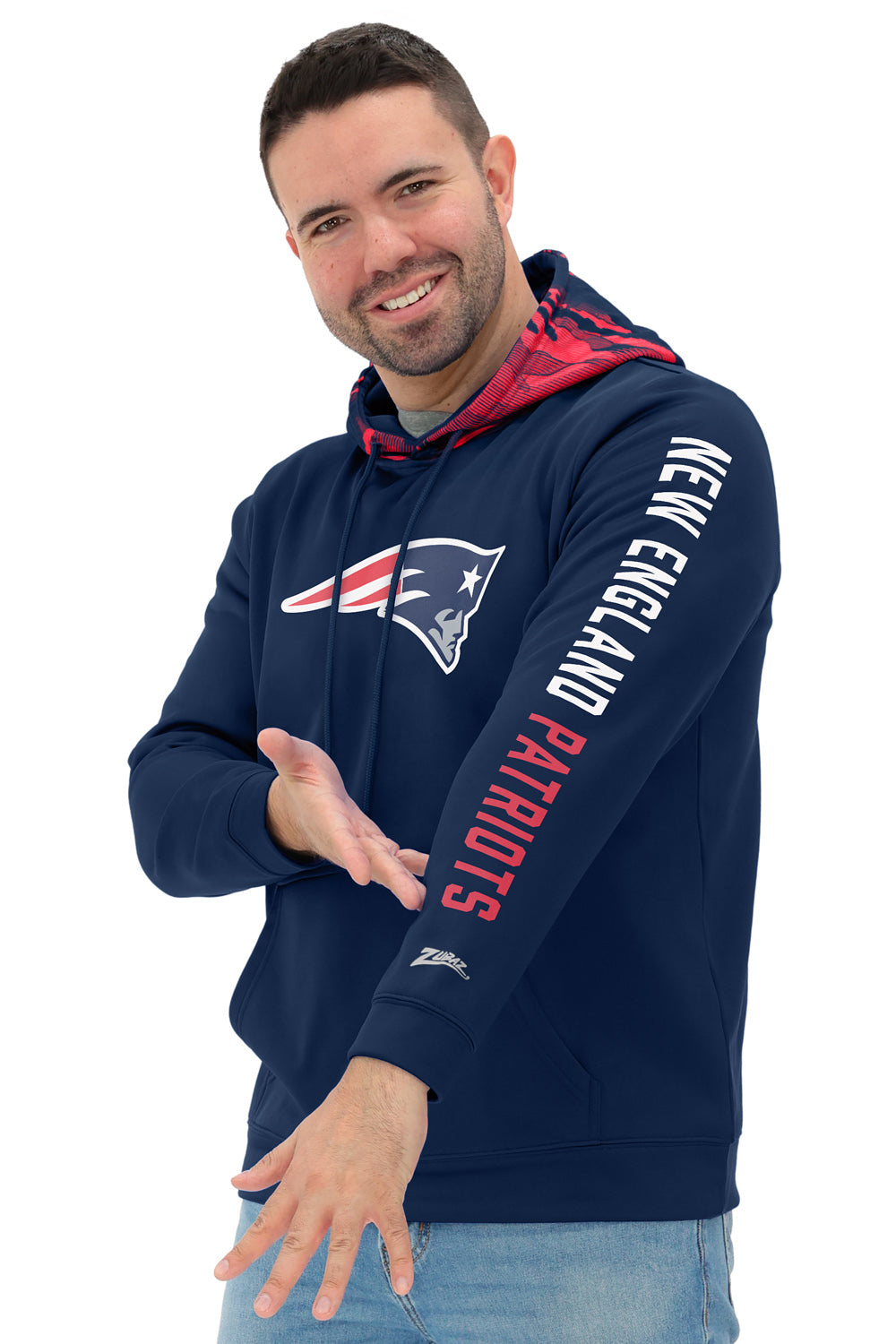 Zubaz NFL   Men's Front and Sleeve Print Camo Line Hood Hoodie, NEW ENGLAND PATRIOTS