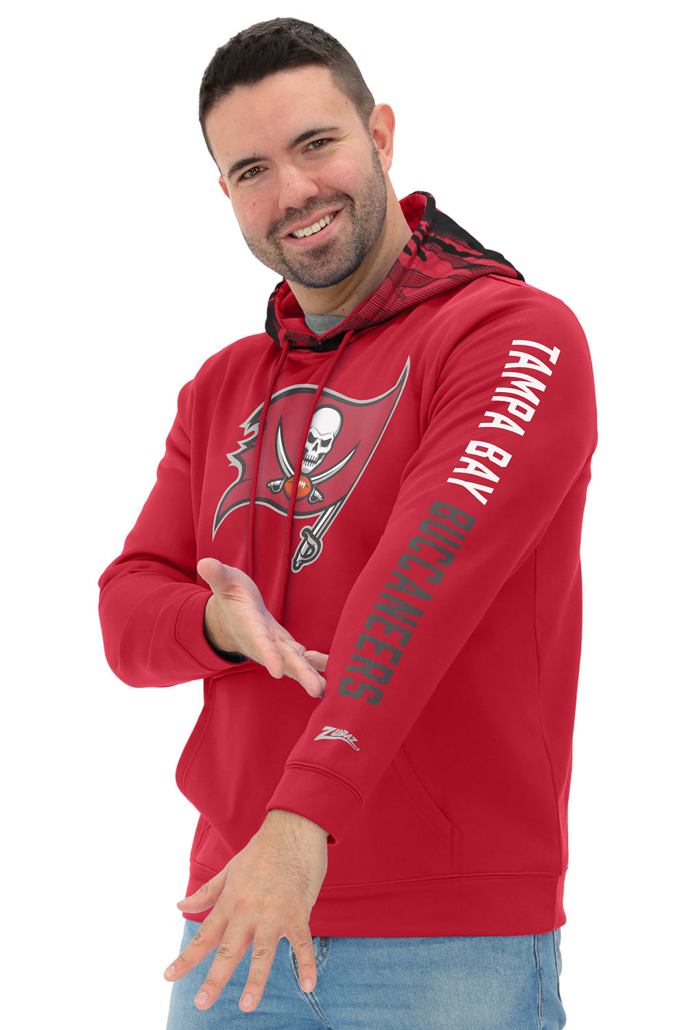 Zubaz NFL   Men's Front and Sleeve Print Camo Line Hood Hoodie, TAMPA BAY BUCCANEERS
