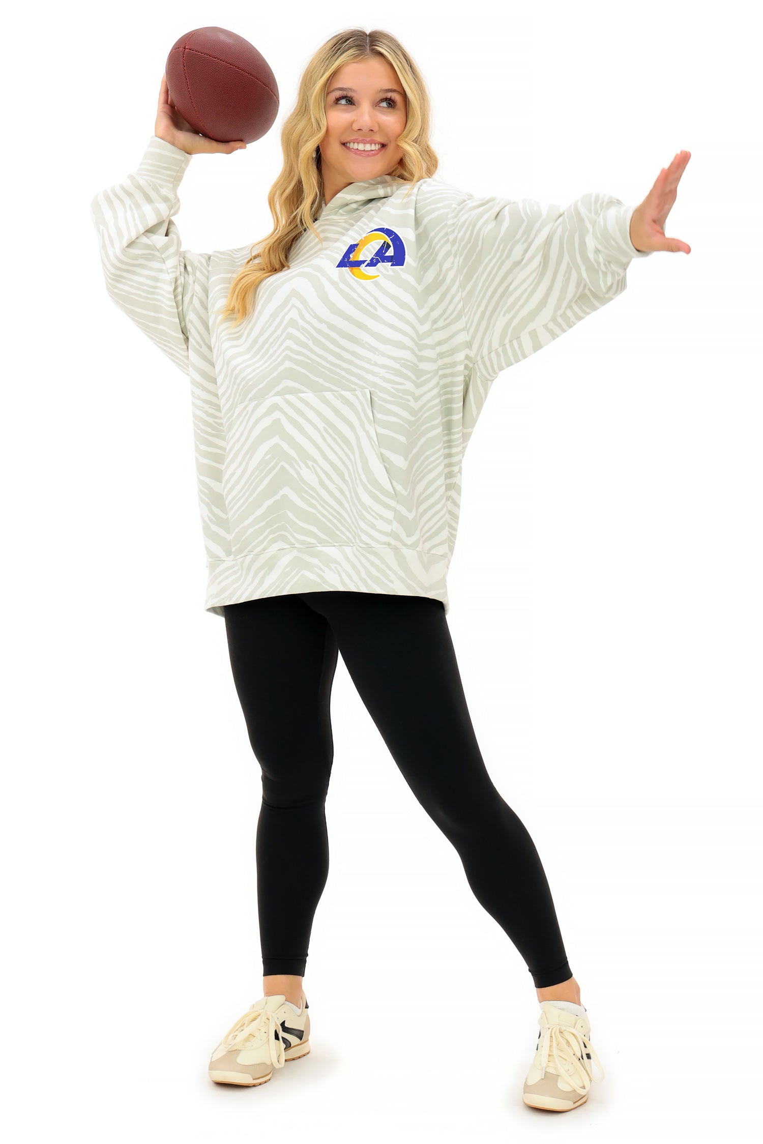 Zubaz NFL Unisex Adult 90s Vintage Full back Zebra 2 Color Hoodie, Los Angeles Rams