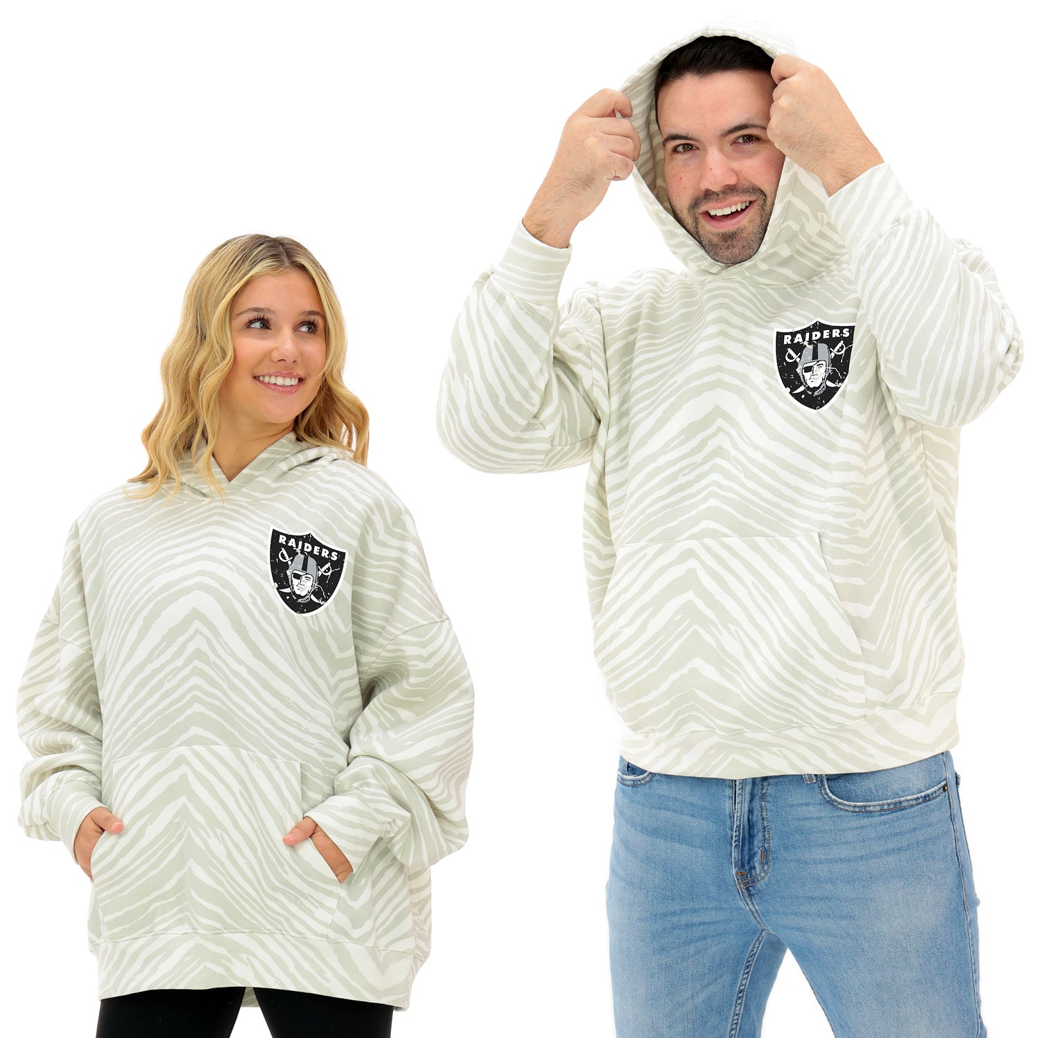 Zubaz NFL Unisex Adult 90s Vintage Full back Zebra 2 Color Hoodie, Las Vegas Raiders