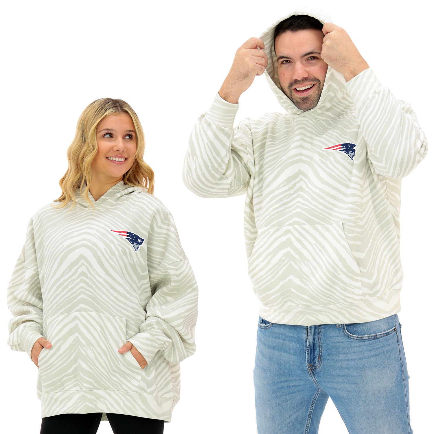 Zubaz NFL Unisex Adult 90s Vintage Full back Zebra 2 Color Hoodie, New England Patriots