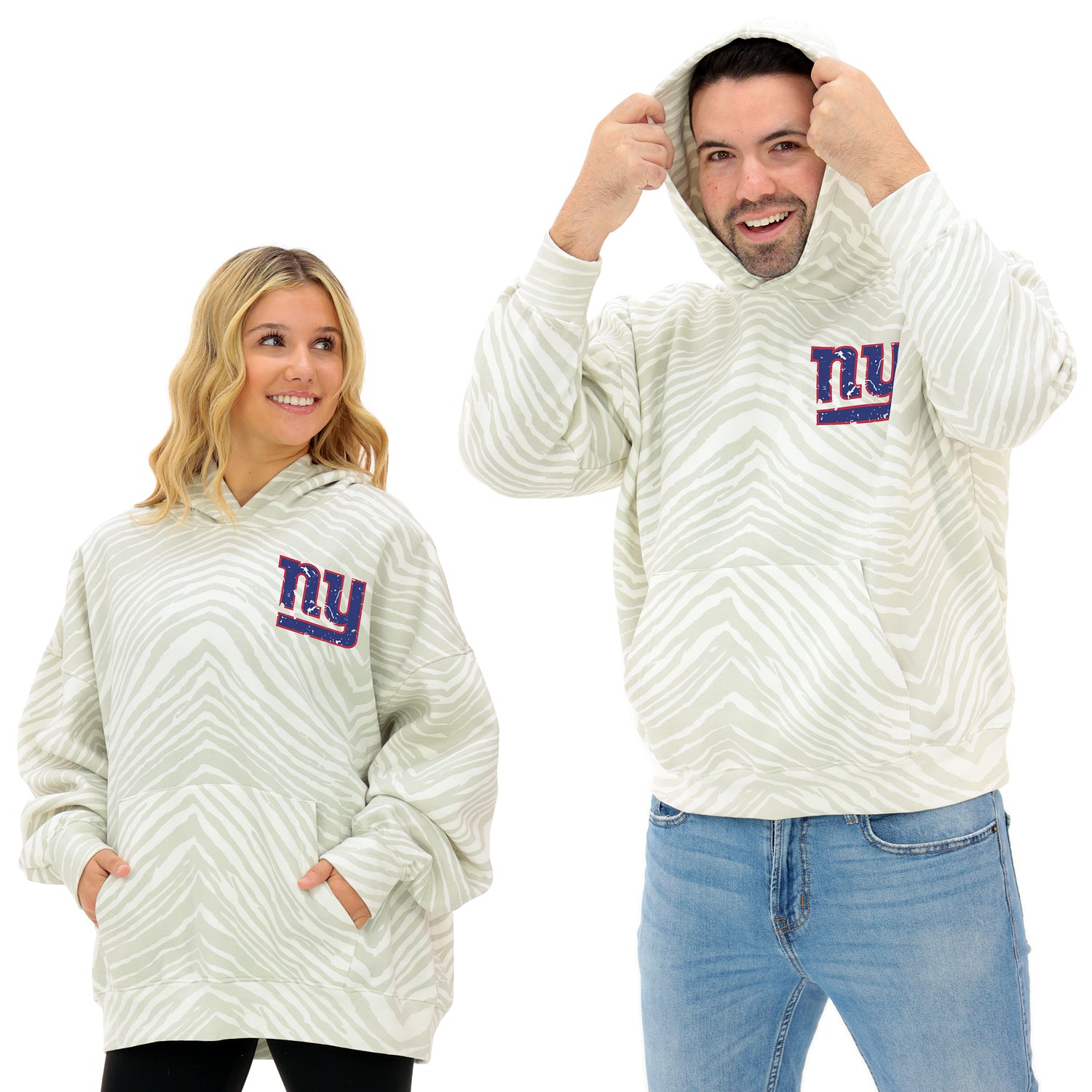 Zubaz NFL Unisex Adult 90s Vintage Full back Zebra 2 Color Hoodie, New York Giants