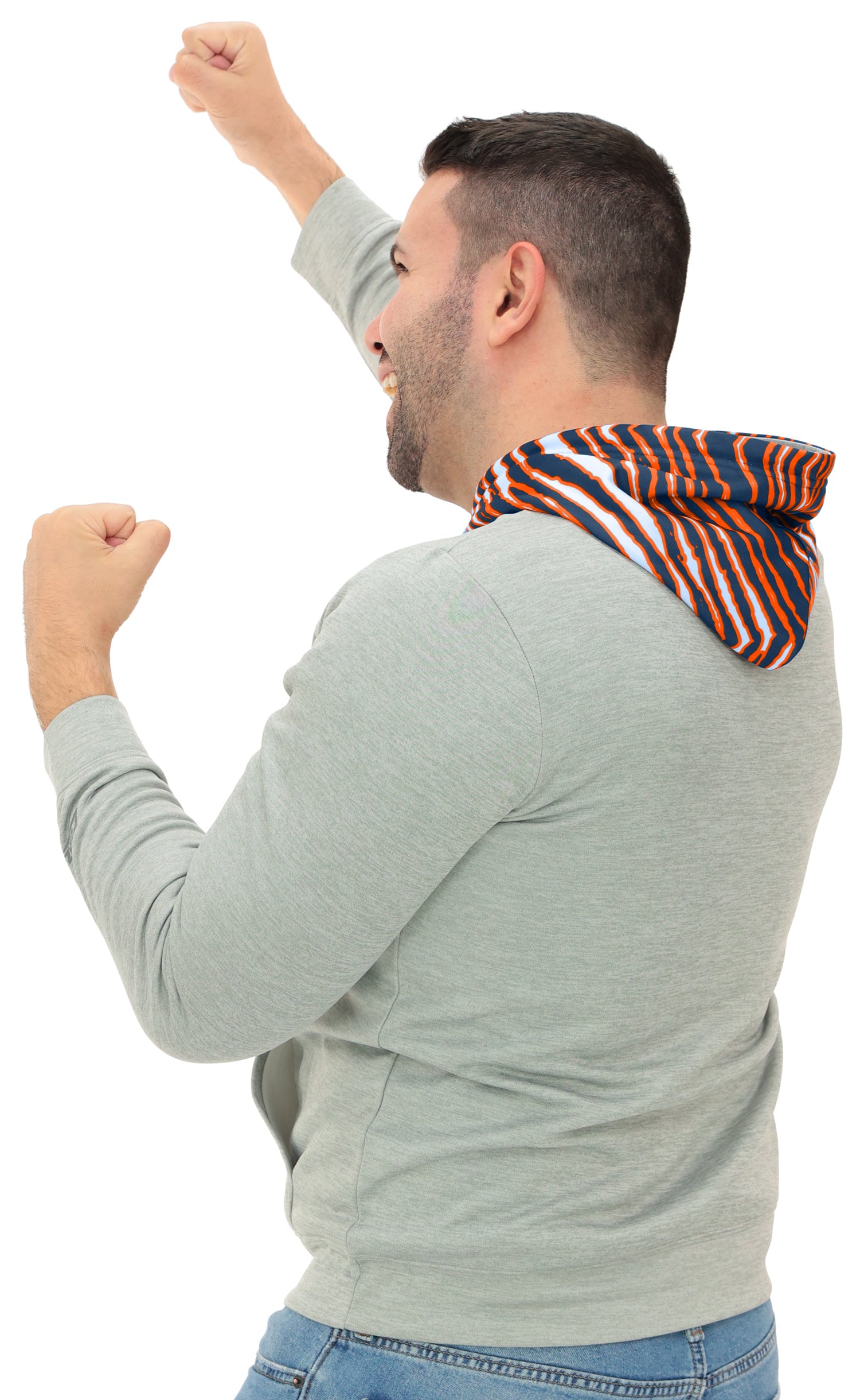 Zubaz NFL   Men`s Gray Hoodie with 3C Zebra Hood, DENVER BRONCOS