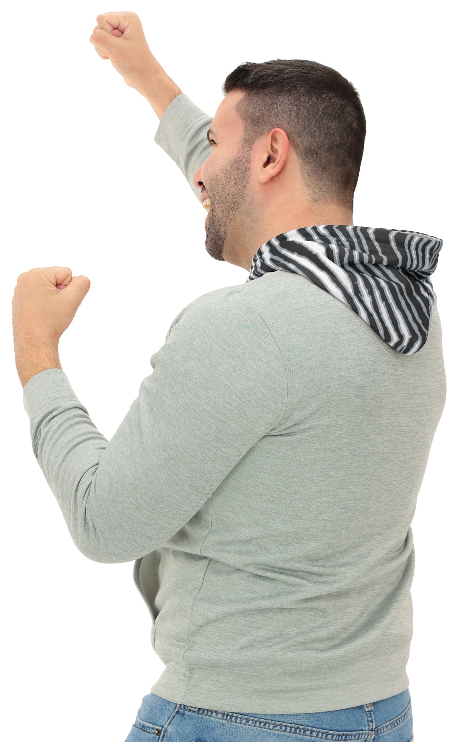 Zubaz NFL   Men`s Gray Hoodie with 3C Zebra Hood, LAS VEGAS RAIDERS