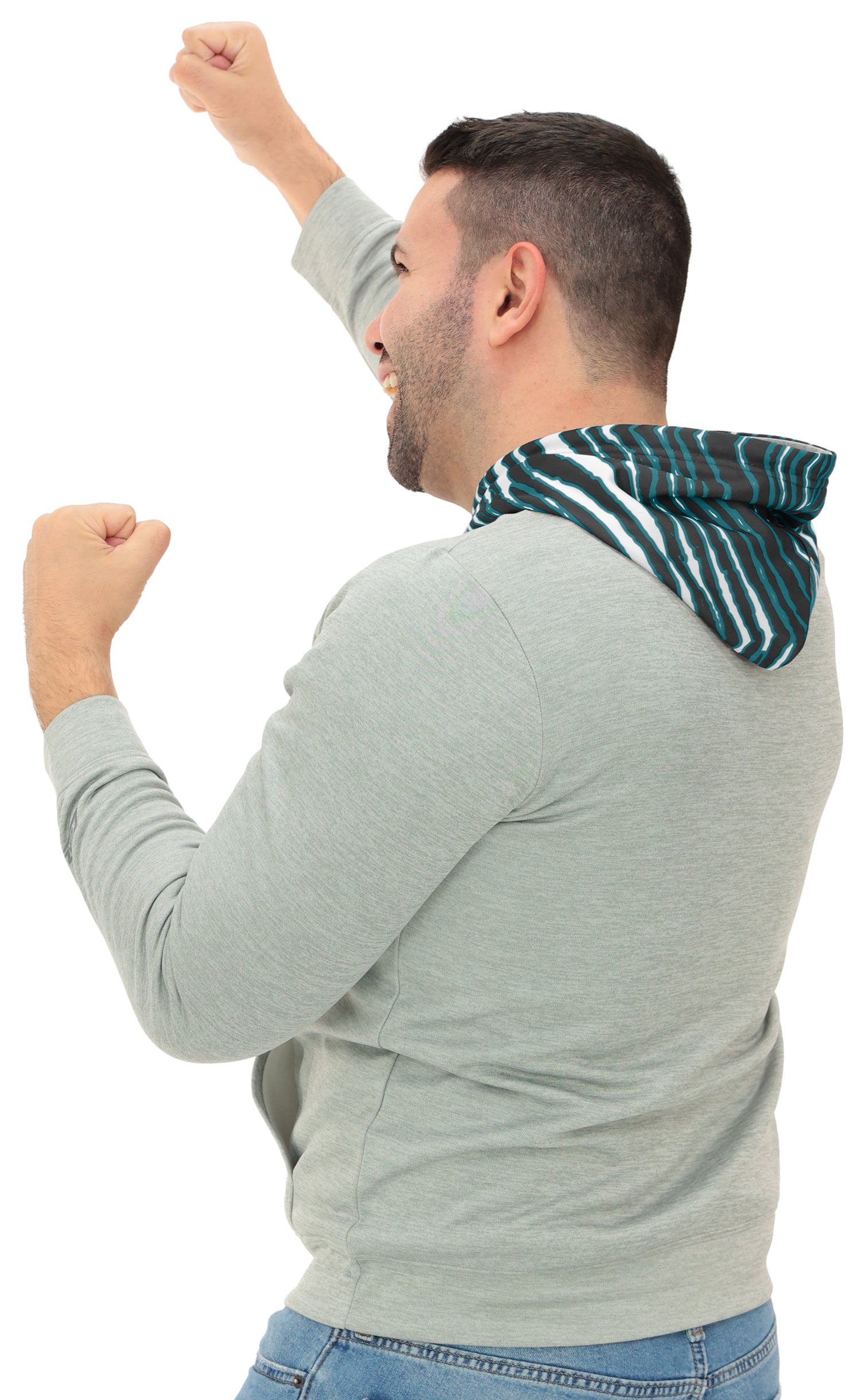 Zubaz NFL   Men`s Gray Hoodie with 3C Zebra Hood, PHILADELPHIA EAGLES