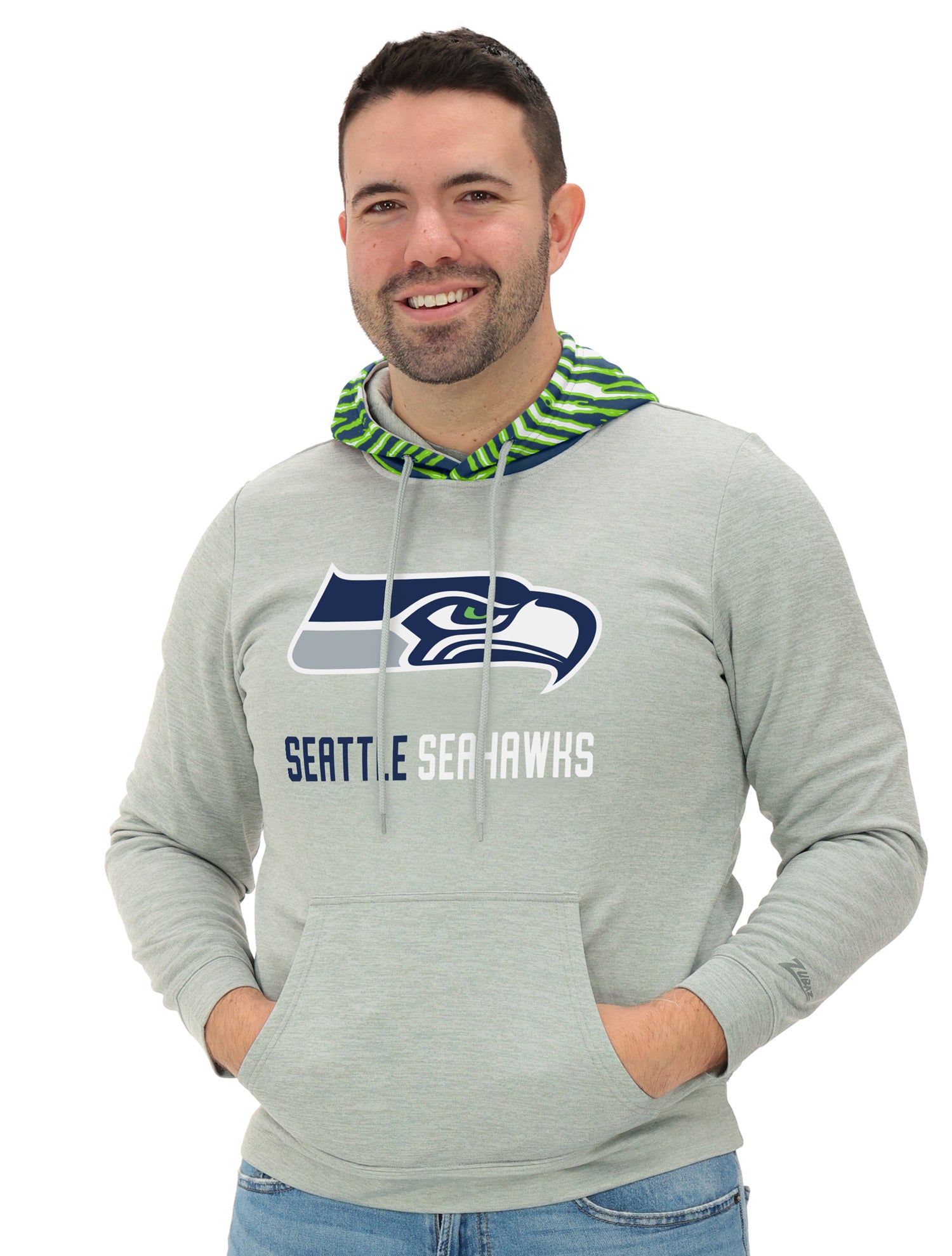 Zubaz NFL   Men`s Gray Hoodie with 3C Zebra Hood, SEATTLE SEAHAWKS